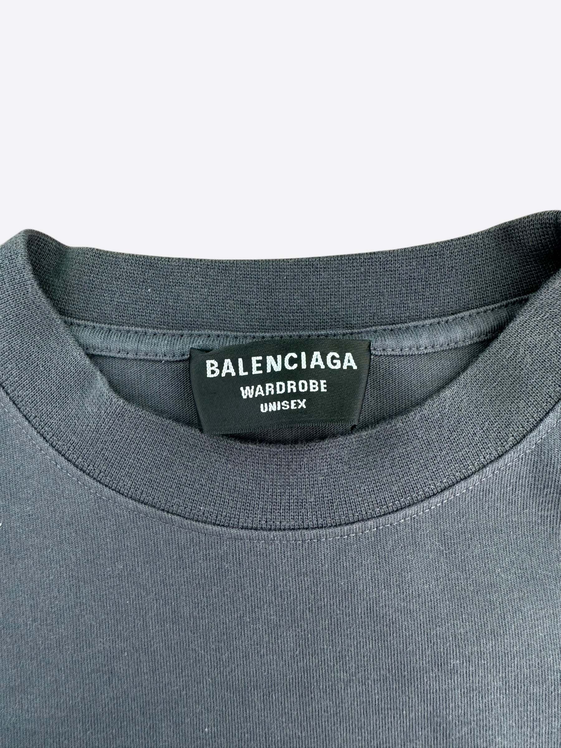Balenciaga Faded Black Embroidered Logo T-Shirt for Men | Stylish Casual Cotton Tee for Streetwear & Everyday Outfits