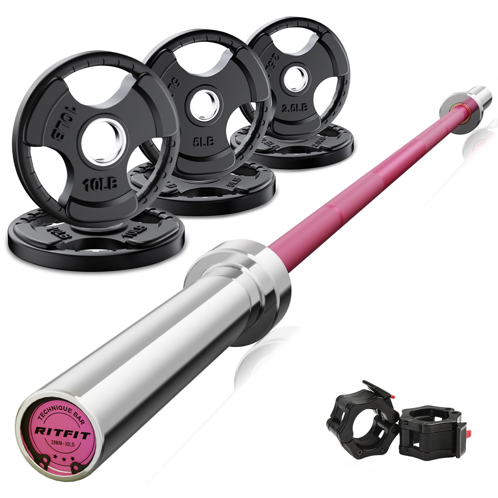 RitFit Olympic Barbell Weight Set - 4ft/6ft Strength Training Bar with 35lb/85lb Weight Plates (55-115lb Total) - Home Gym Equipment for Squats, Deadlifts, Bench Press & Strength Training - Perfect for Home Workouts & CrossFit Training