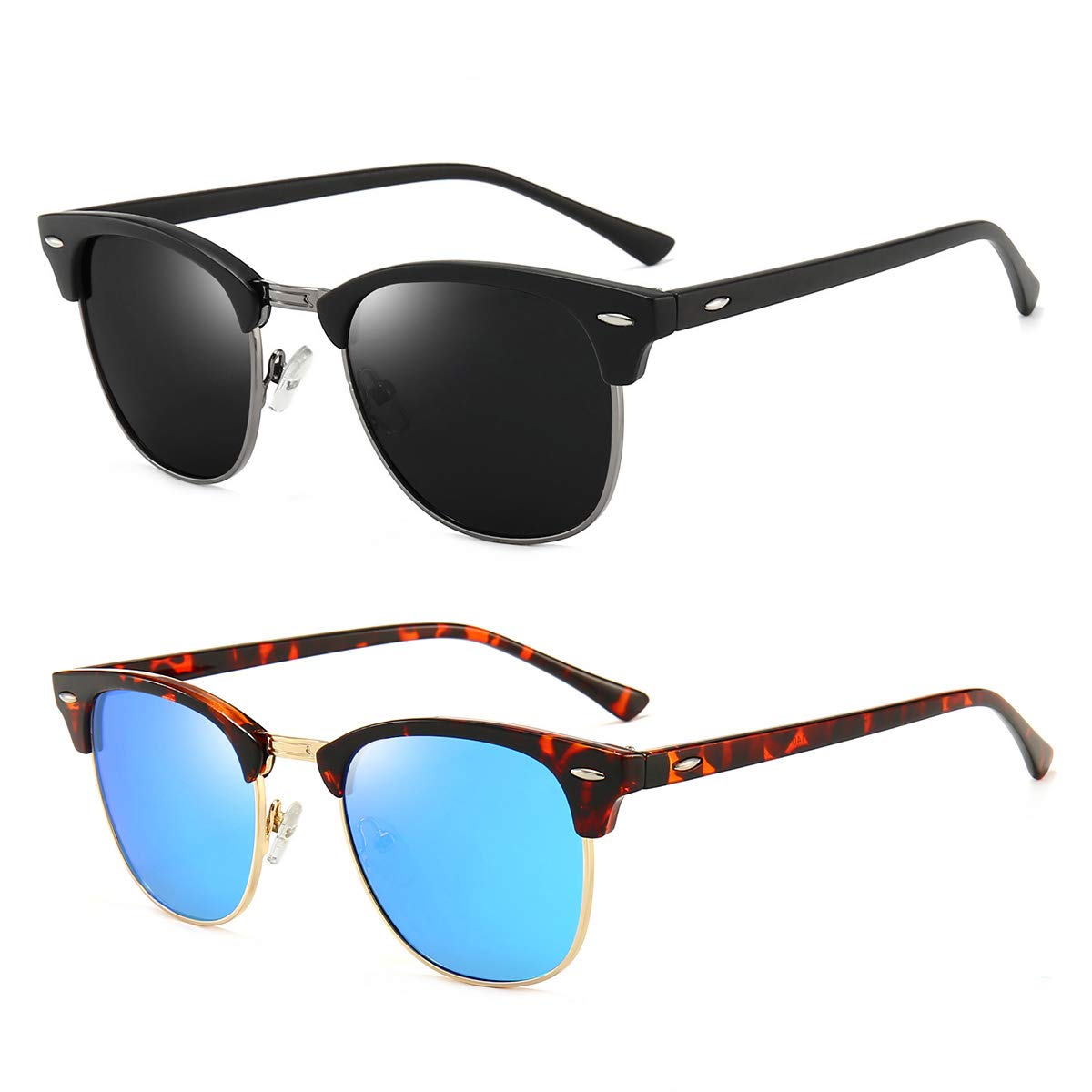 Polarized Browline Sunglasses for Men & Women - Classic Retro Semi-Rimless Frame with UV 400 Protection - Perfect for Driving, Beach & Outdoor Activities