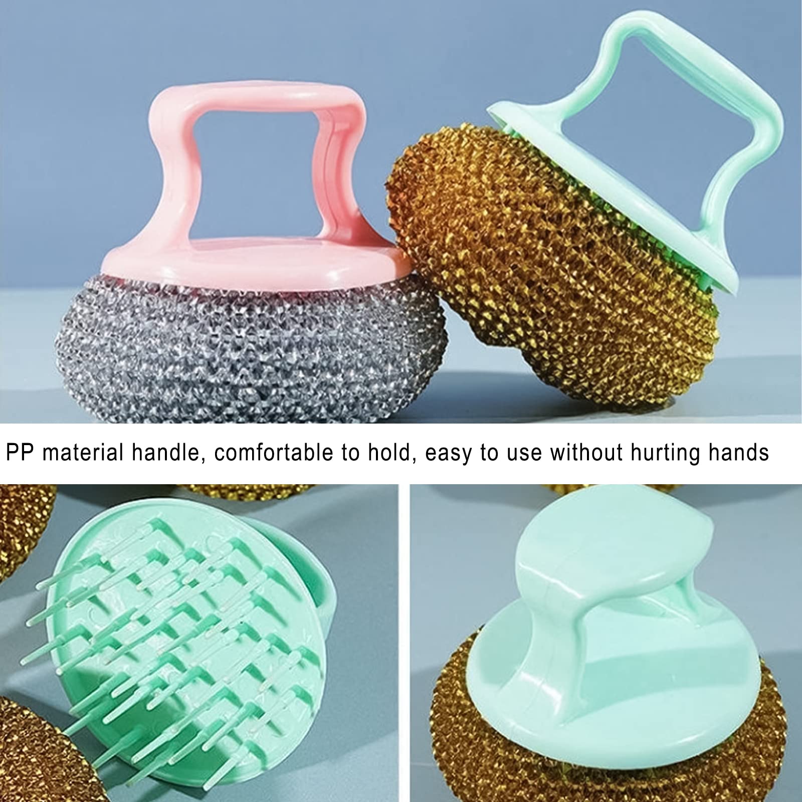 Premium Stainless Steel Scrubber Pads - Heavy Duty Kitchen Cleaning Sponges with Handle (12 Pack, Random Colors) - Ideal for Pots, Pans, Dishes, Cookware & Stubborn Stains Removal