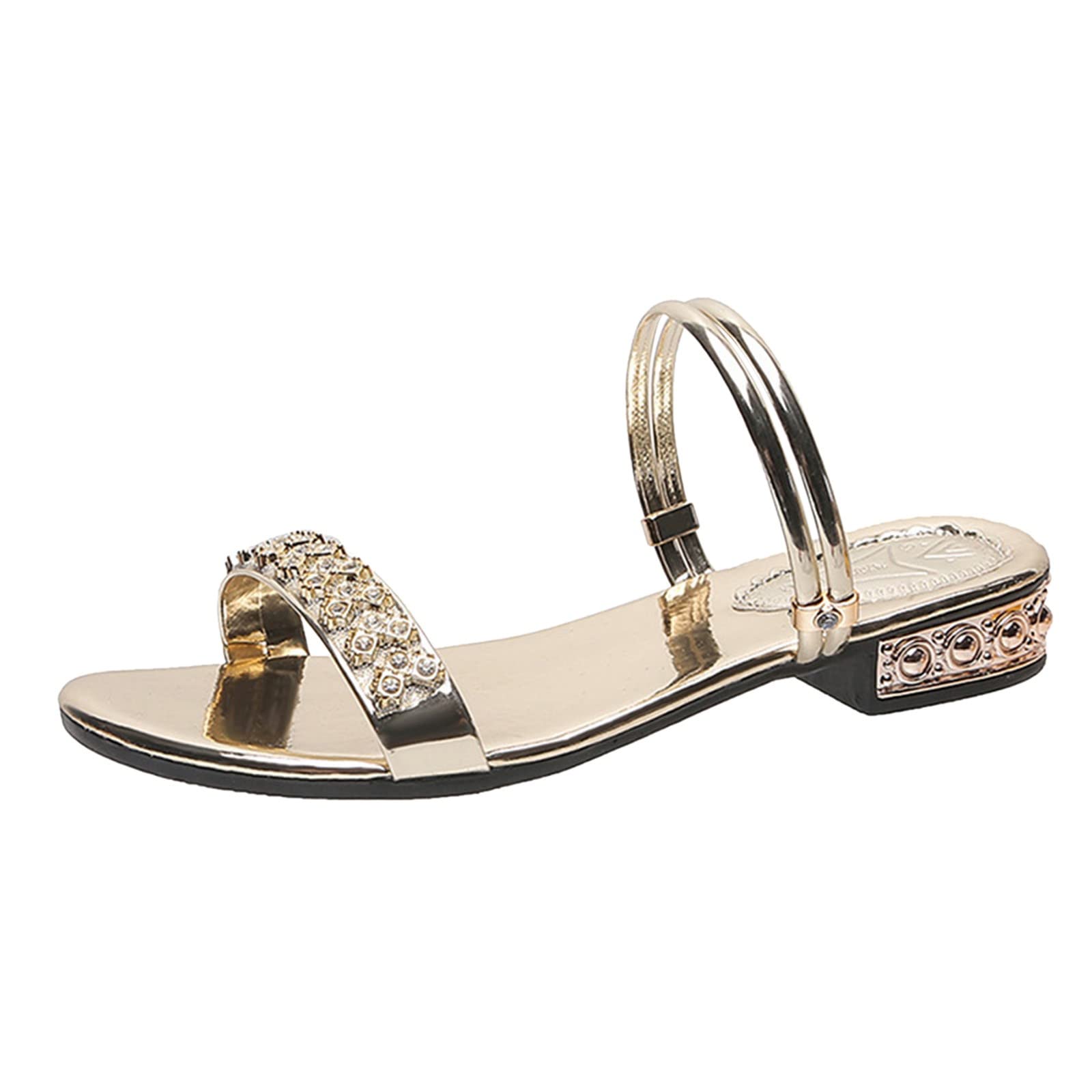 Women's Rhinestone Heel Satin Slippers - Size 8 Black Summer Casual Fashion Slippers for Women | Perfect for Home, Parties, and Bridal Showers