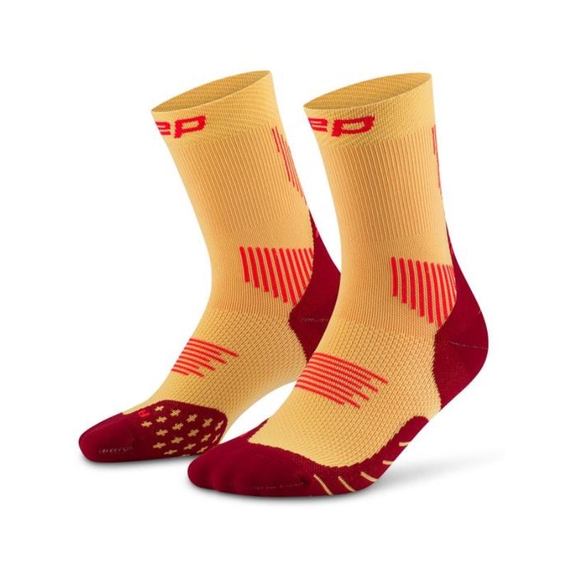 CEP Women's Running Socks Mid Cut 5.0 - Marigold/Burgundy Compression Socks for Athletic Performance & Recovery - Ideal for Marathon, Jogging & Workout