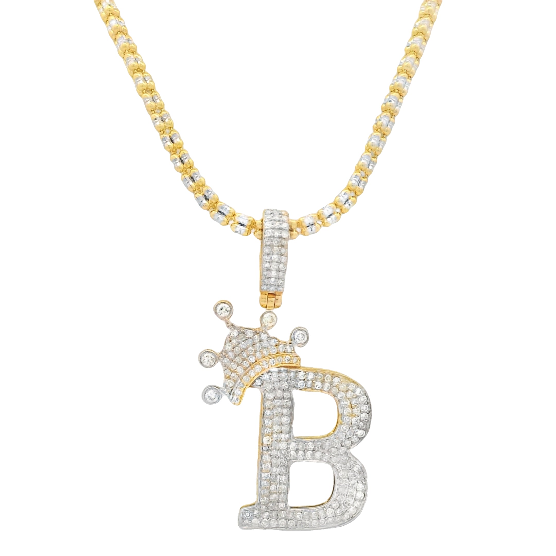 14K Gold Initial B Diamond Pendant Necklace with Moon Ice Chain - 18 Inches | Personalized Name Jewelry Gift for Women | Perfect for Anniversaries, Birthdays & Special Occasions