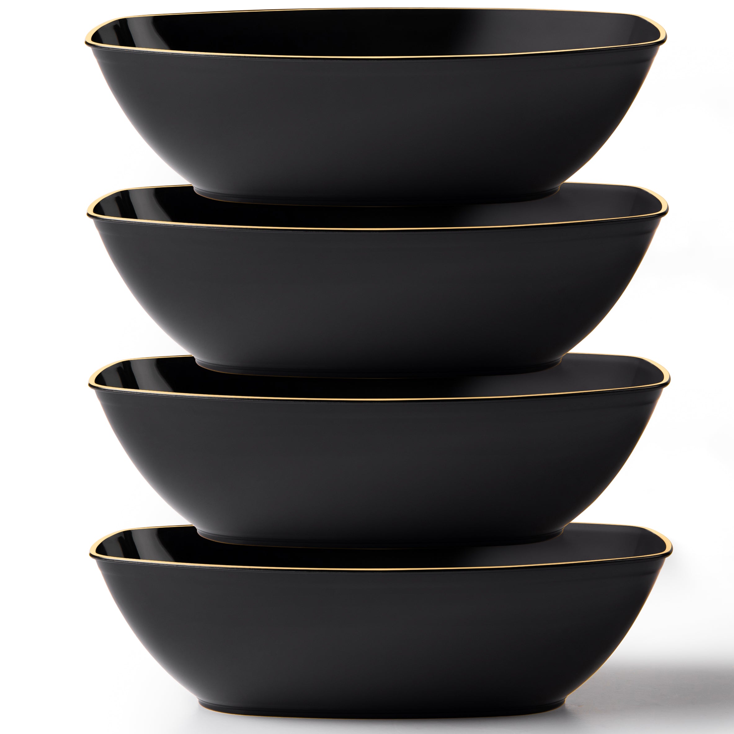 72 oz. Black and Gold Rim Oval Salad Bowl Set of 4 - Perfect for Family Dinners, Parties, and Entertaining