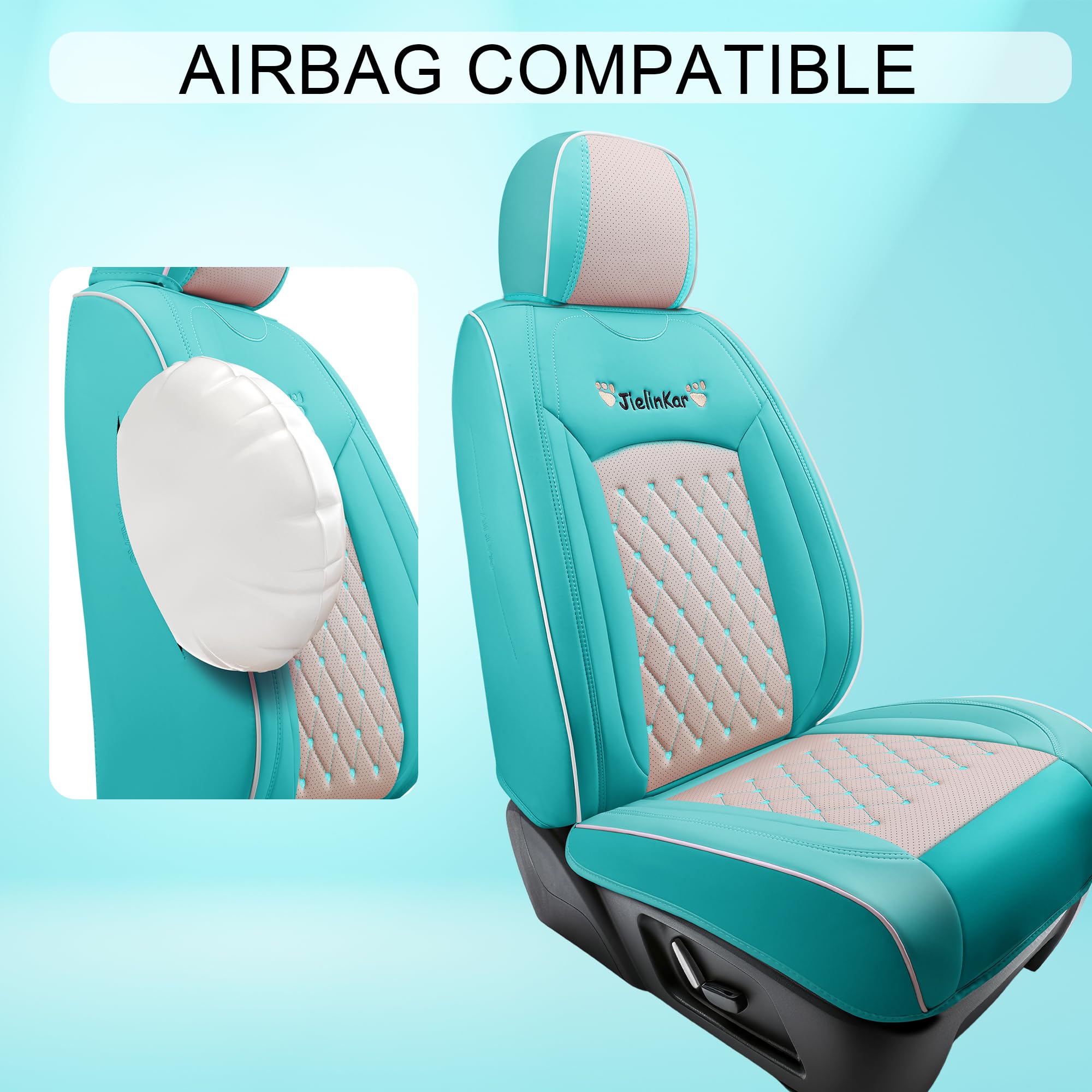 Universal Waterproof PU Leather Car Seat Covers Full Set - Premium Auto Interior Accessories for Cars, SUVs & Pickup Trucks (Green-Beige) | Perfect for Road Trips, Daily Commutes & Family Protection