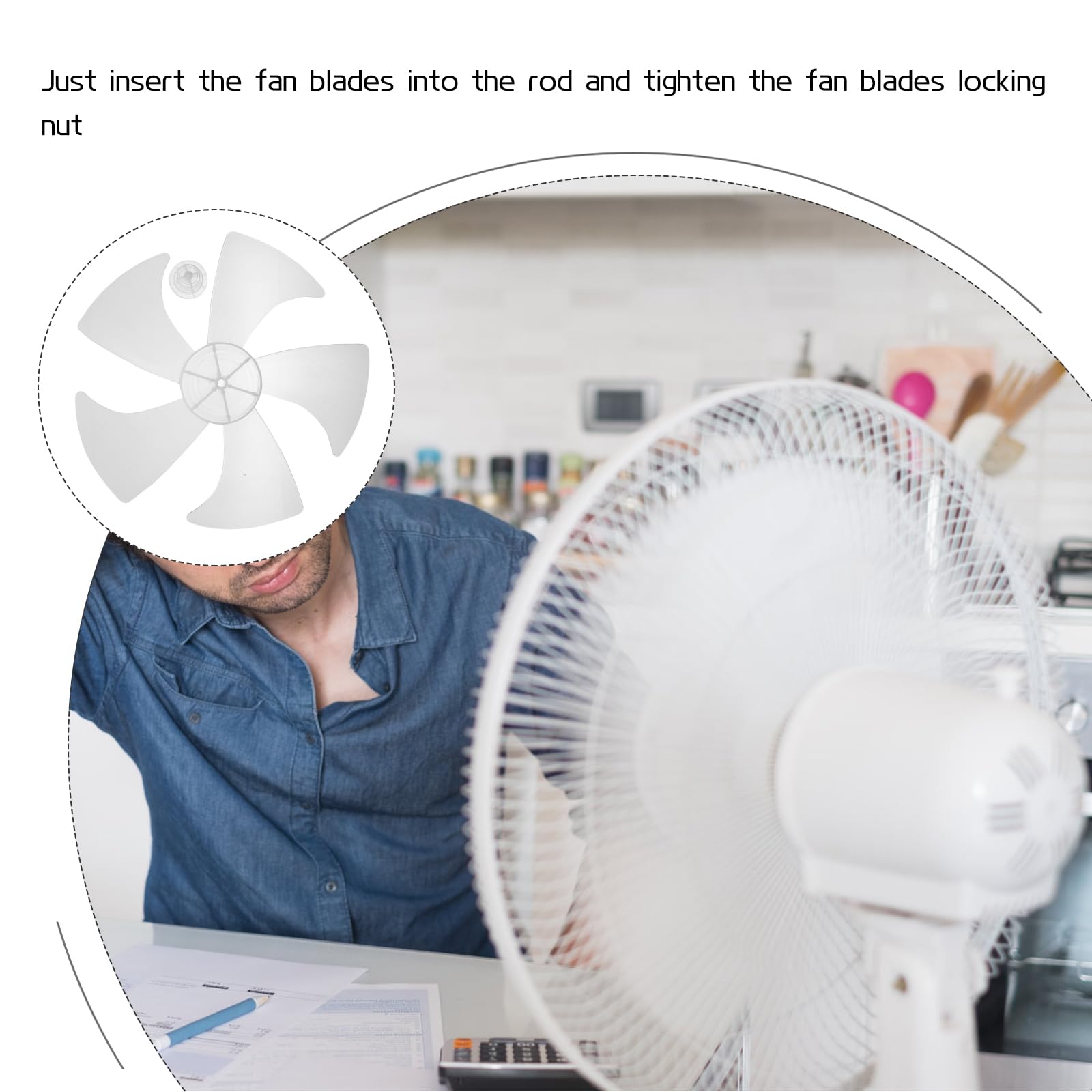 14 Inch Universal Electric Fan Blades Replacement - 5-Leaf Plastic Round Bore Blades for Table & Floor Fans (White) - Perfect for Home, Office & Outdoor Cooling