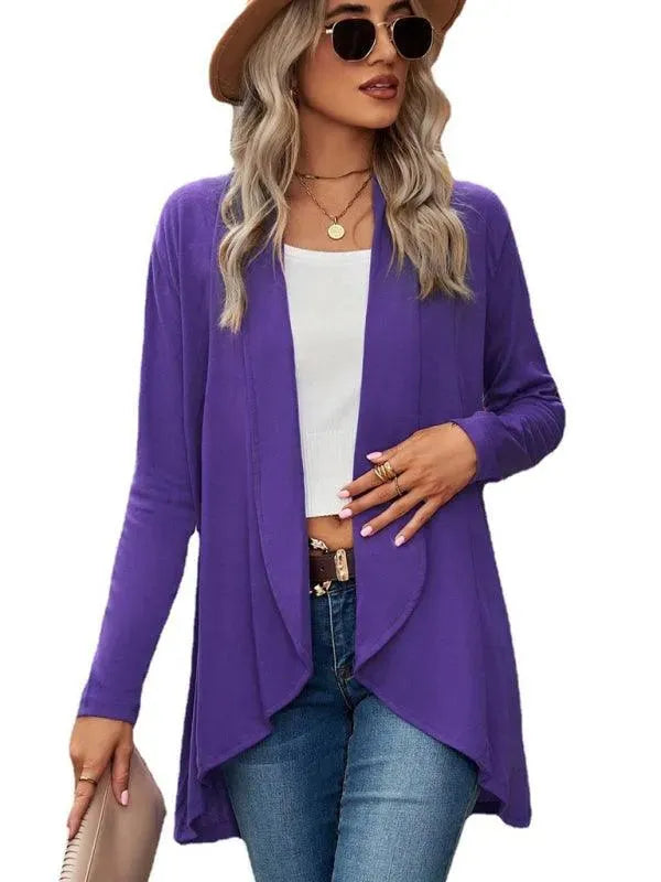 Women's Solid Color Loose Fit Cardigan Sweater - Lightweight Knit Open Front Long Sleeve Cover Up for Casual Wear, Office, and Layering