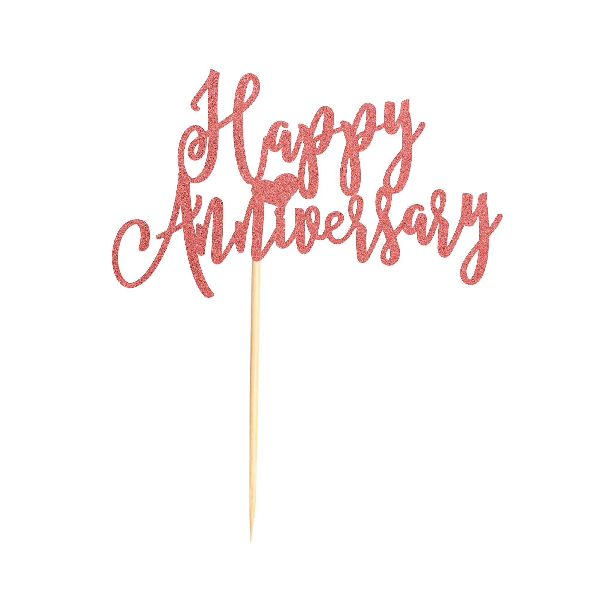 Rose Gold Glitter Happy Anniversary Cake Topper - Wedding Anniversary Party Decorations, Cake Decor Supplies for Couples Celebration - Perfect for Wedding Anniversaries, Romantic Dinners & Special Occasions