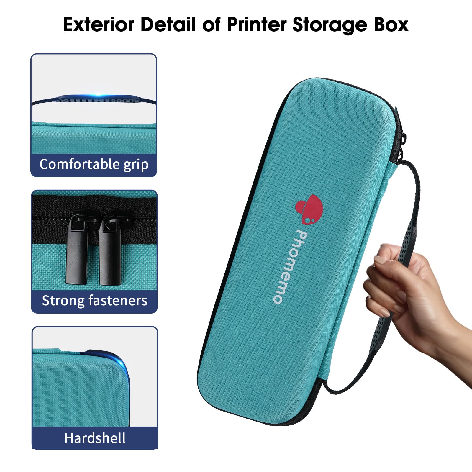 Phomemo Portable Printer Storage Box - Compatible with M832, M834, M835 Wireless Mobile Printers | Travel Organizer for USB Cable & Thermal Paper (Green) | Perfect for Office, Travel & On-the-Go Printing Needs