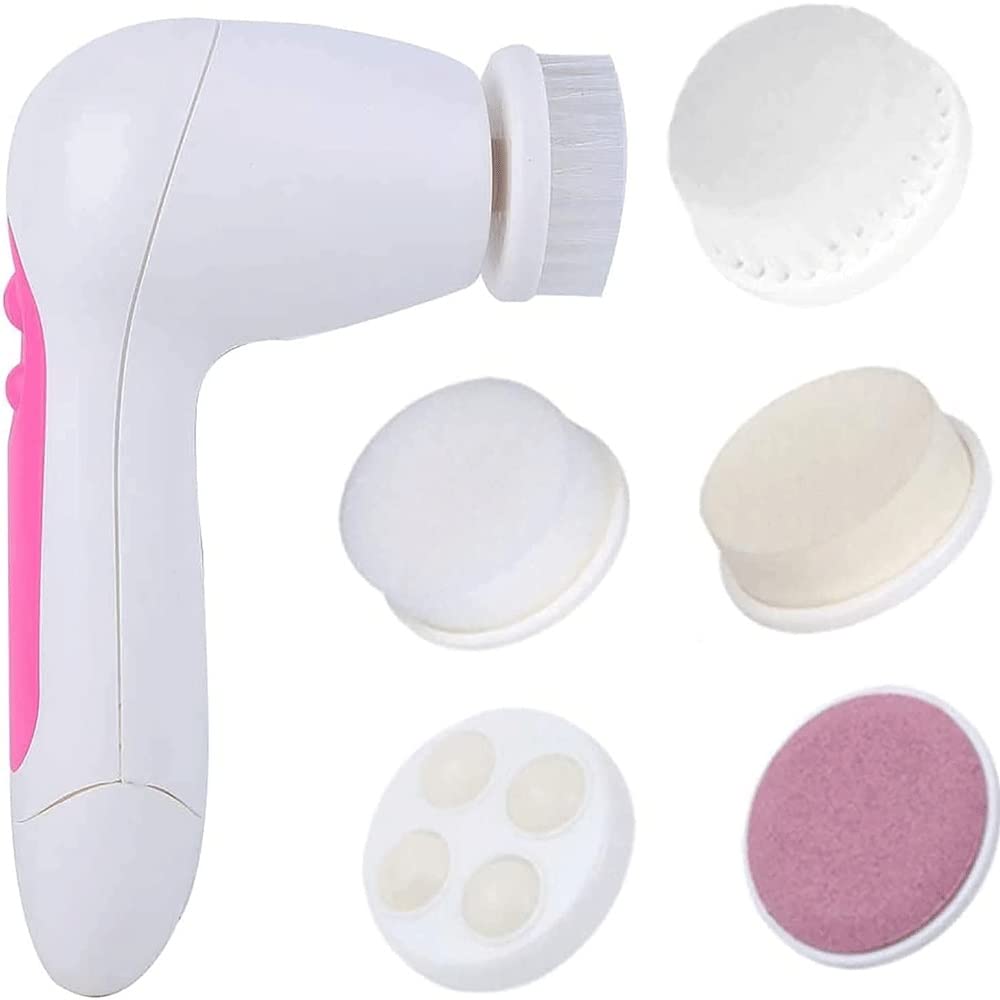 MZLXDEDIAN Rechargeable Electric Facial Cleansing Brush Set with 5 Interchangeable Heads - IPX6 Waterproof Deep Cleaning & Exfoliating Brush for Blackhead Removal - Perfect for Daily Skincare Routine & Spa-Like Experience at Home