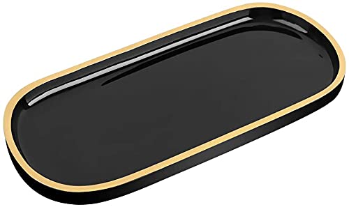 Emibele Oval Resin Jewelry Organizer Tray - Elegant Black & Gold Vanity Tray for Rings, Cosmetics, Perfume & Soap | Perfect for Bathroom Counter, Dresser & Nightstand Organization | Stylish Home Decor Gift