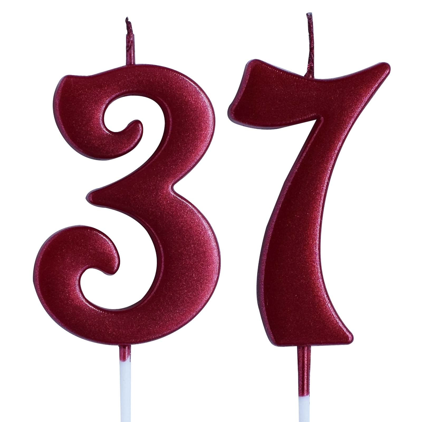 37th Birthday Candle - Number 37 Cake Topper for Women & Men - Red Party Decorations - Birthday Party Supplies for Anniversary Celebrations & Milestone Events