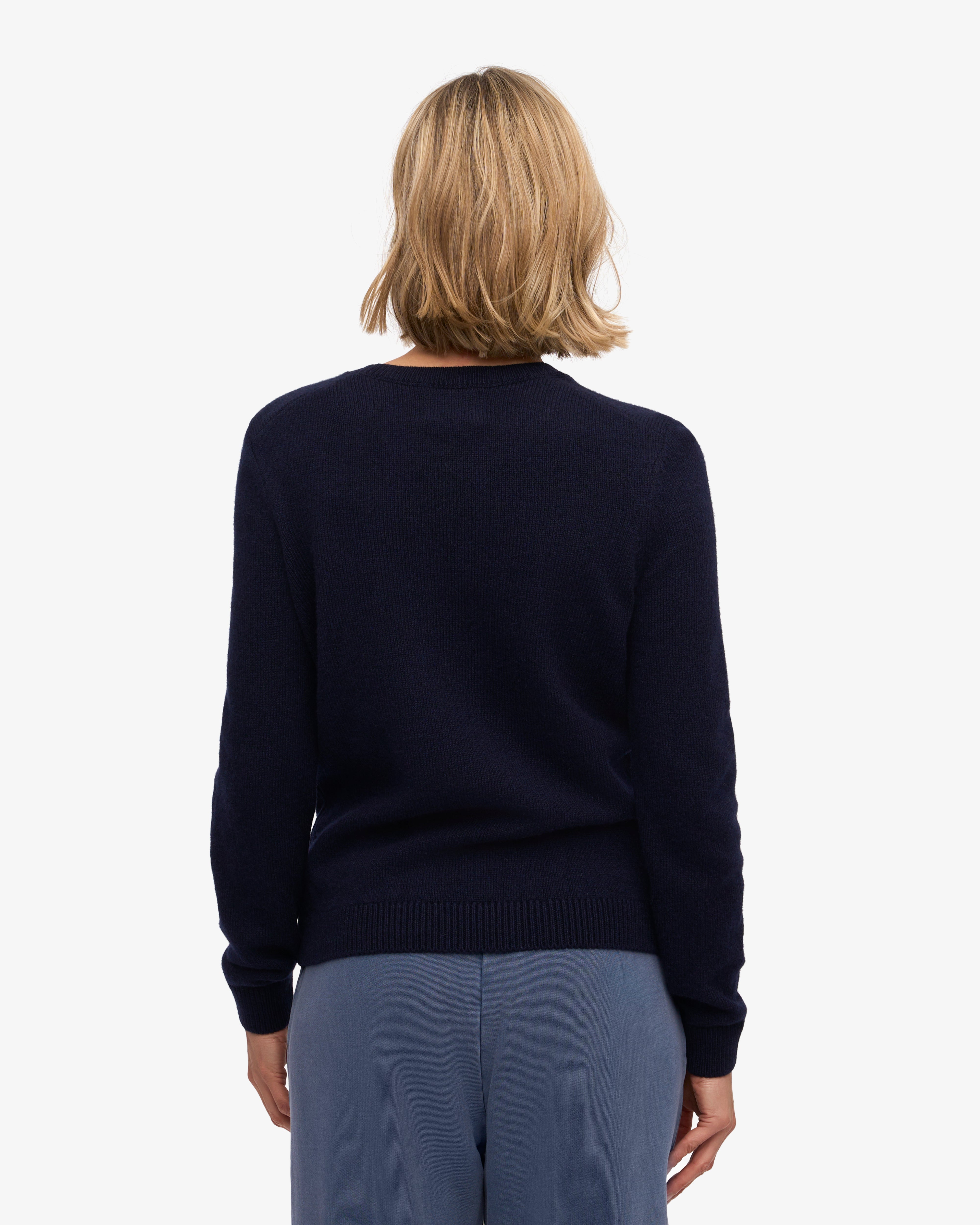 Premium Women's Classic Merino Wool Crew Neck Sweater - Navy Blue | Soft & Warm Winter Pullover for Casual Wear & Office Outfits