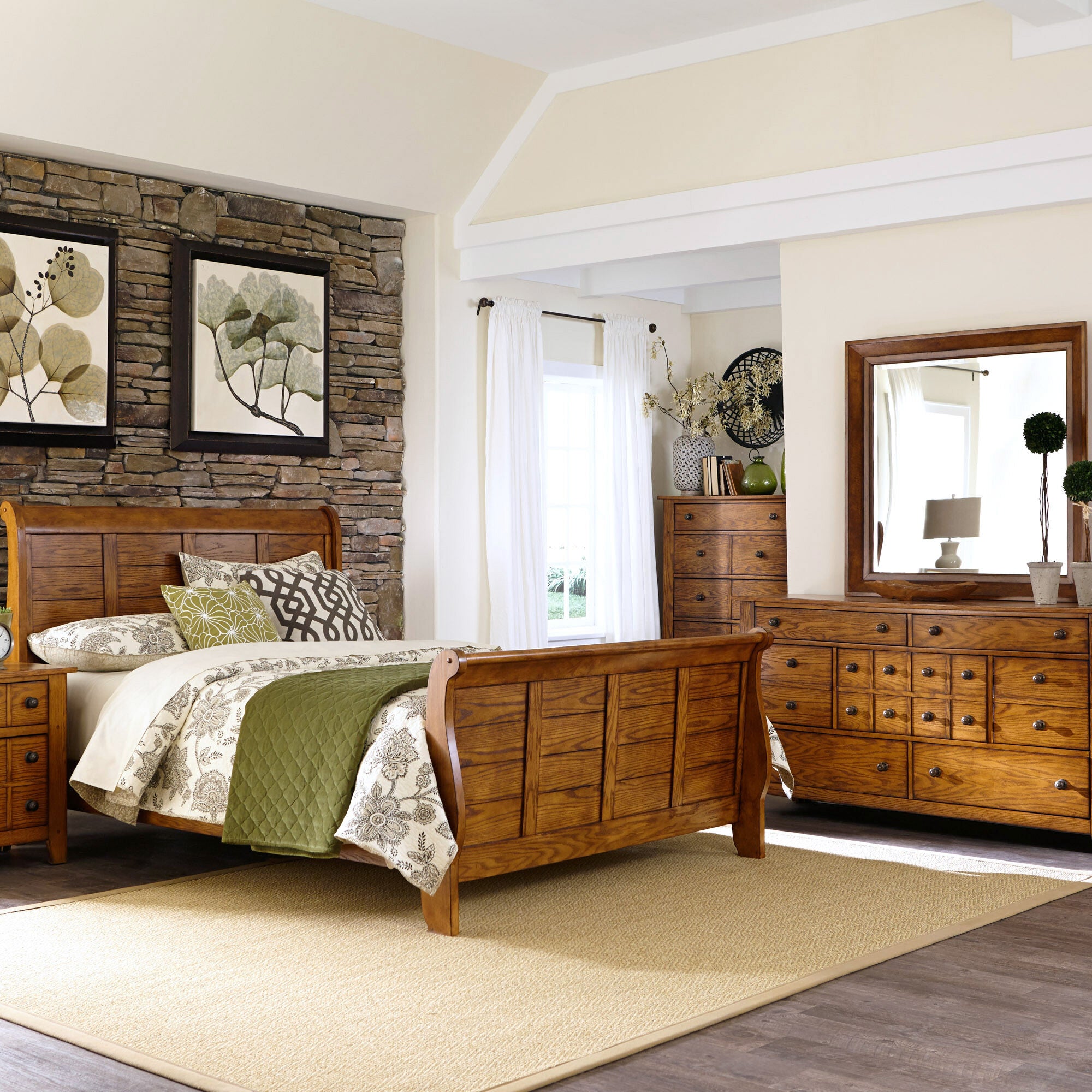 Grandpa's Cabin 4-Piece Bedroom Set - Rustic Wood Furniture for Cozy Cabin, Farmhouse, or Lodge Decor