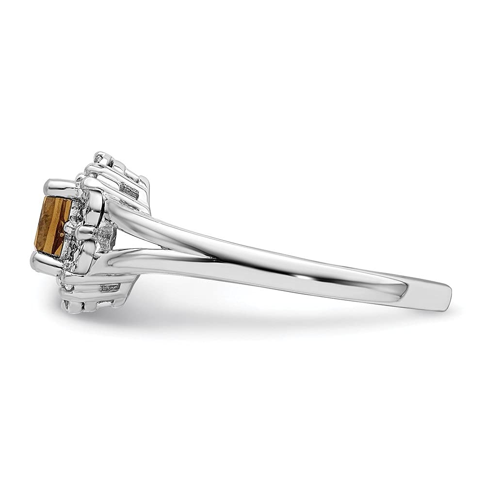 Diamond2Deal 925 Sterling Silver Whiskey Quartz Diamond Engagement Ring (0.535 ct) - Elegant Wedding Proposal Gift for Her, Perfect for Anniversaries & Special Occasions
