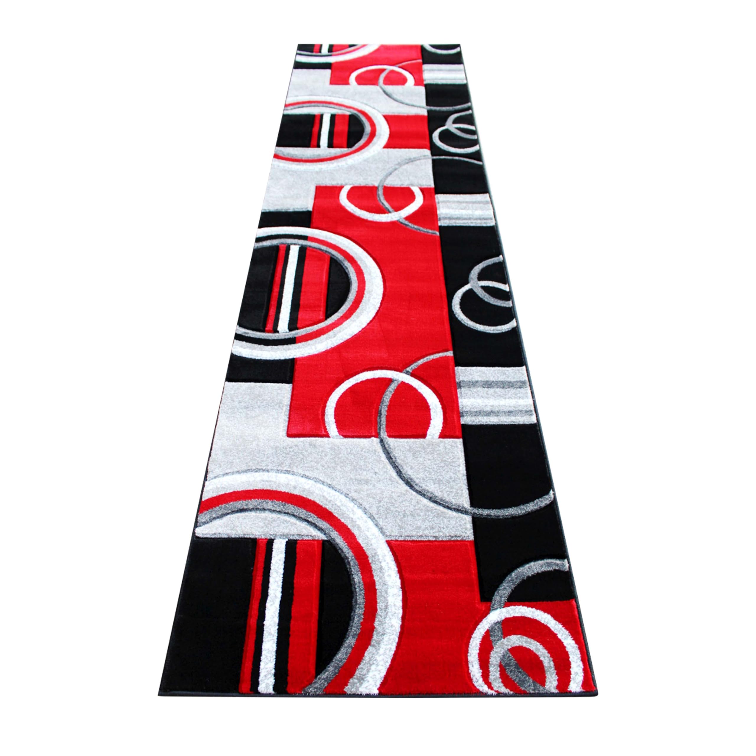 EMMA + OLIVER Modern Geometric Red Accent Rug - 3x10 Feet 3D Sculpted Design - Stain & Moisture Resistant with Jute Backing - Easy Maintenance - Perfect for Living Room, Bedroom or Office Decor