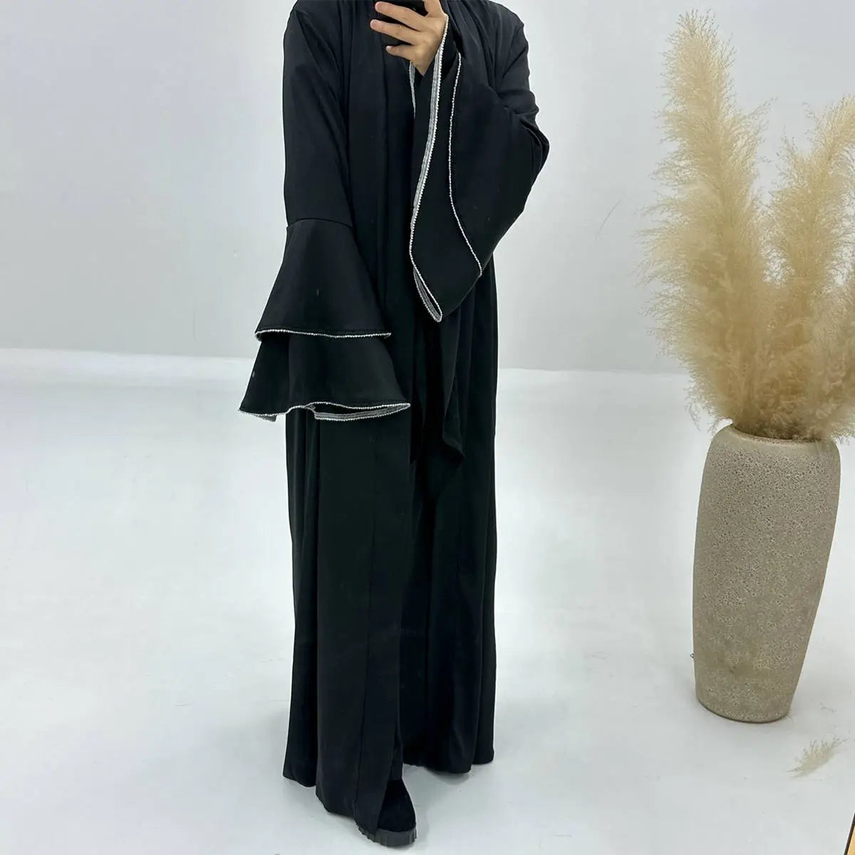 Elegant 3-Piece Satin Abaya Dress Set with Inner Dress & Midi Wrap - Perfect for Eid, Ramadan, and Special Occasions