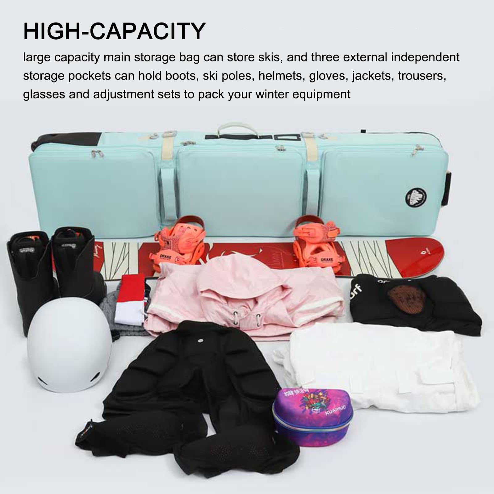 Premium Rolling Double Ski & Snowboard Travel Bag with 3 Storage Compartments & Wheels - Fits 2 Sets of Skis for Road Trips, Air Travel & Winter Vacations - Perfect for Ski Resorts, Mountain Getaways & Snow Sports Enthusiasts