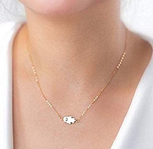Stylish Sideways Hamsa Necklace - Gold & Silver Evil Eye Protection Pendant on Delicate Thin Chain - Perfect for Spiritual Jewelry Lovers & Boho Fashion Accessories