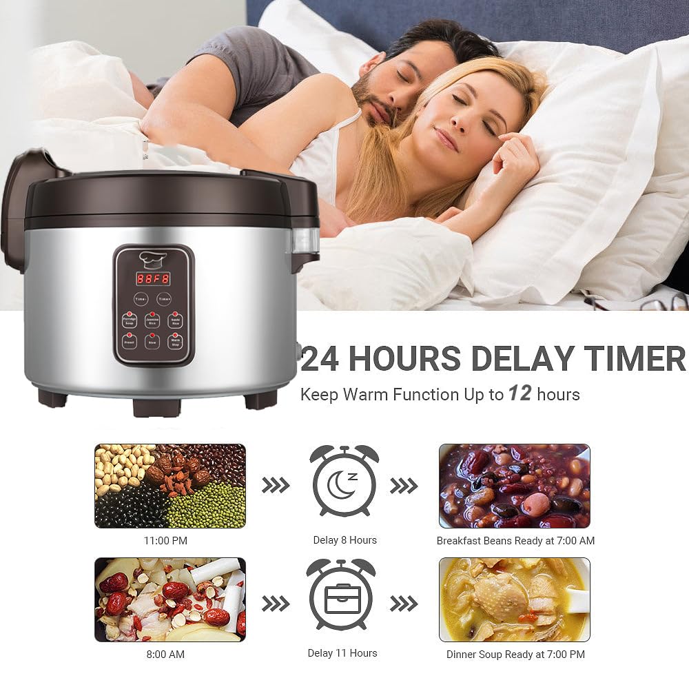 15L Commercial Rice Cooker & Warmer - 84 Cups Cooked (15.8 QT) Large Smart Rice Cooker with 6 Cooking Functions, 24-Hour Delay Timer, LED Display & Auto Keep Warm | Non-Stick Inner Pot | Perfect for Restaurants, Catering & Large Family Gatherings