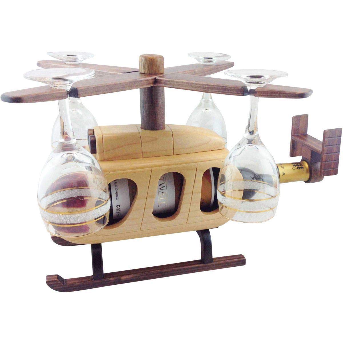 Premium Helicopter Wine Glass & Bottle Holder - Unique Aviation-Themed Gift for Wine Lovers - Perfect for Parties, Home Bars & Aviation Enthusiasts