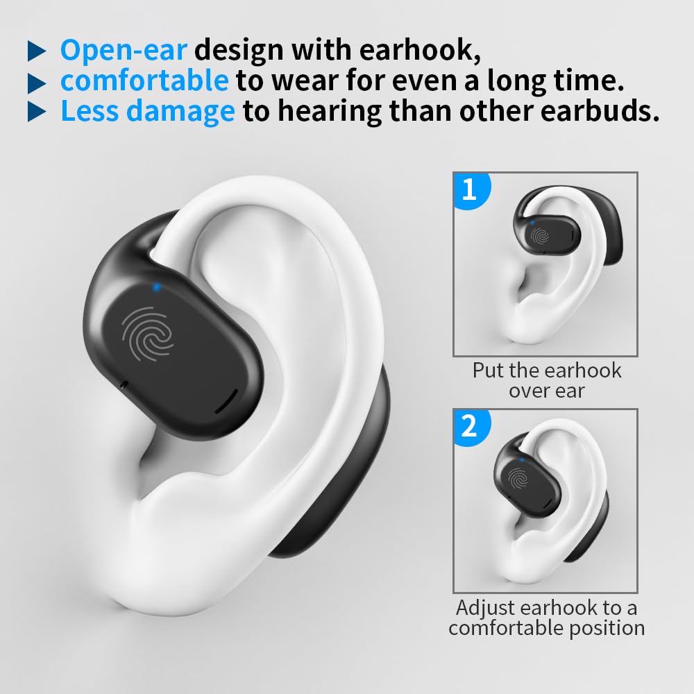 JIECAN Open Ear Bluetooth Headphones V5.3 - Wireless Sports Earbuds with Ear Hooks & Digital Display Charging Case, IPX5 Waterproof Bone Conduction Headset with Mic - Perfect for Running, Cycling, Gym Workouts & Outdoor Activities