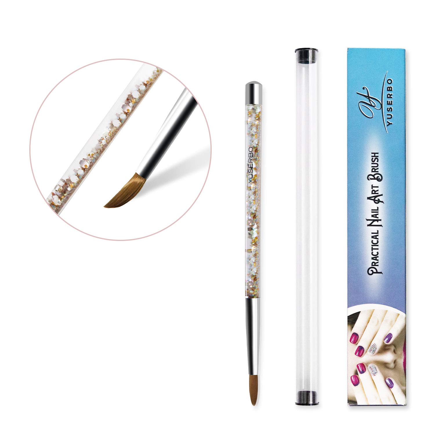**YUSERBO Acrylic Nail Brush - Size 12 with Liquid Glitter Handle for Professional Acrylic Powder Application (1 Pack) - Perfect for Salon, DIY Manicures & Nail Art**
