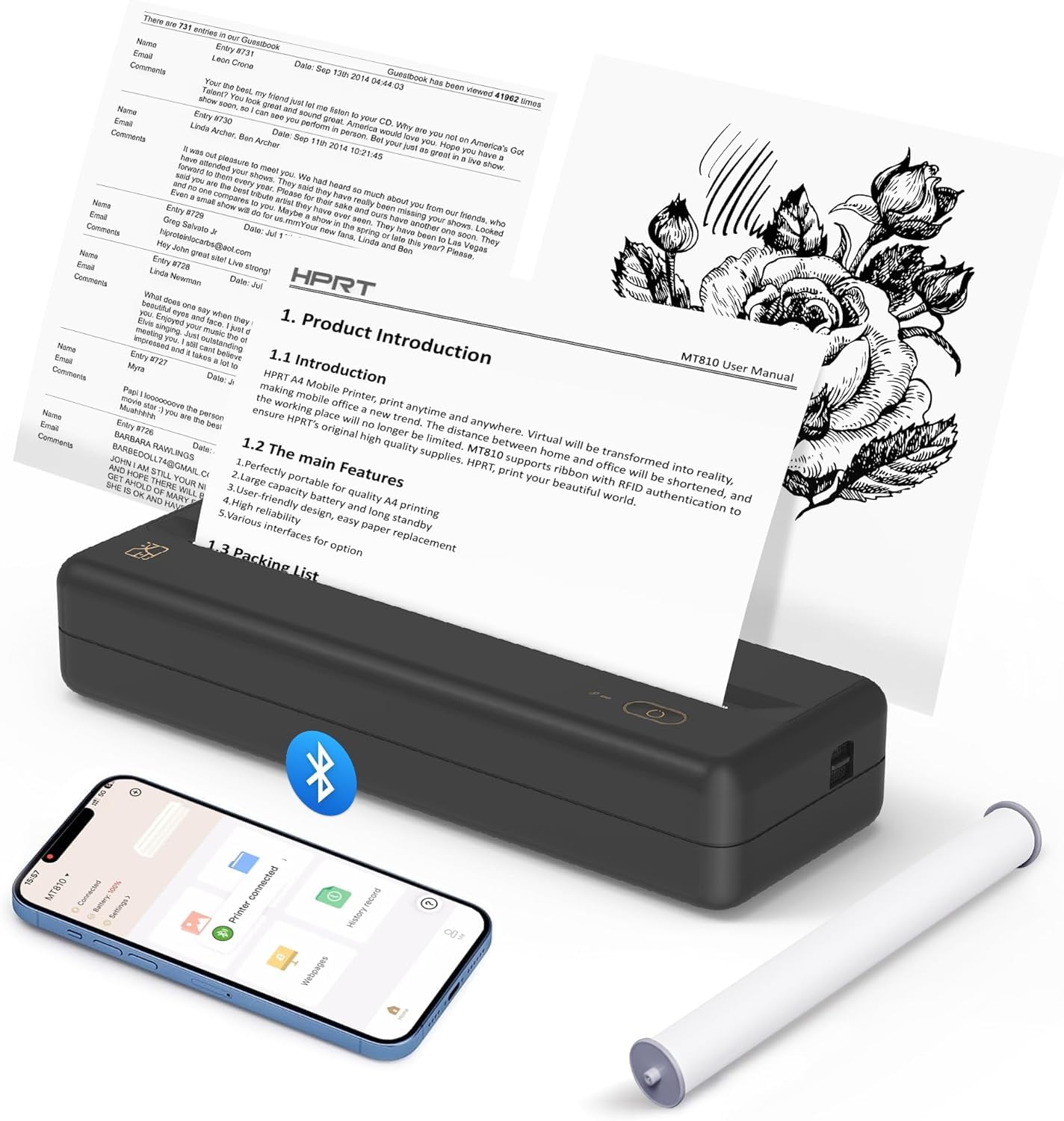 Wireless Thermal Printer for Home Office & Travel - Compact, Inkless, Works with iOS, Android & Laptops - Supports 4