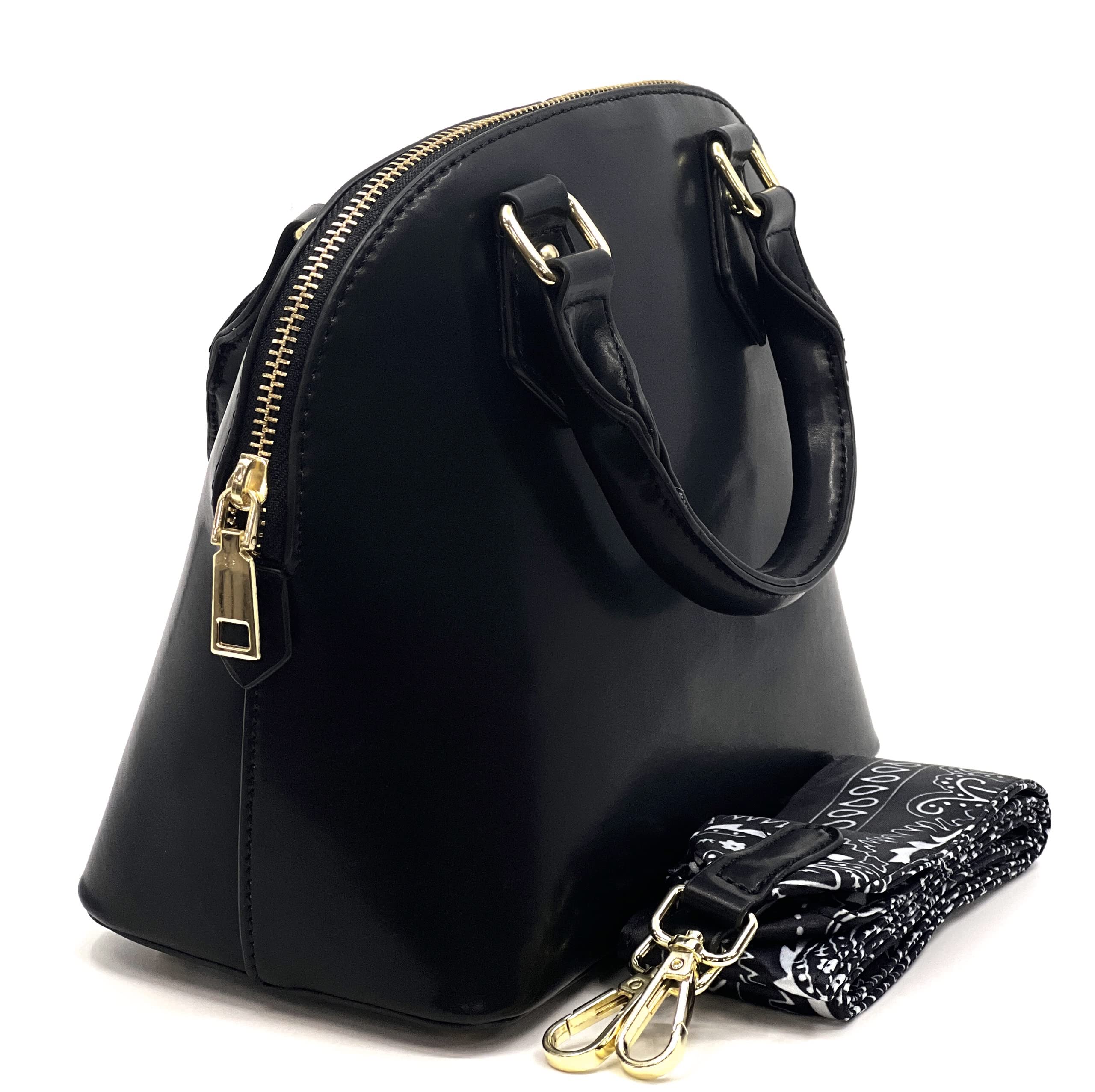 Women's Shoulder Bags with Bandana Print Strap - Fashionable Top Handle Clutch Handbag for Daily Use, Work, and Evening Events