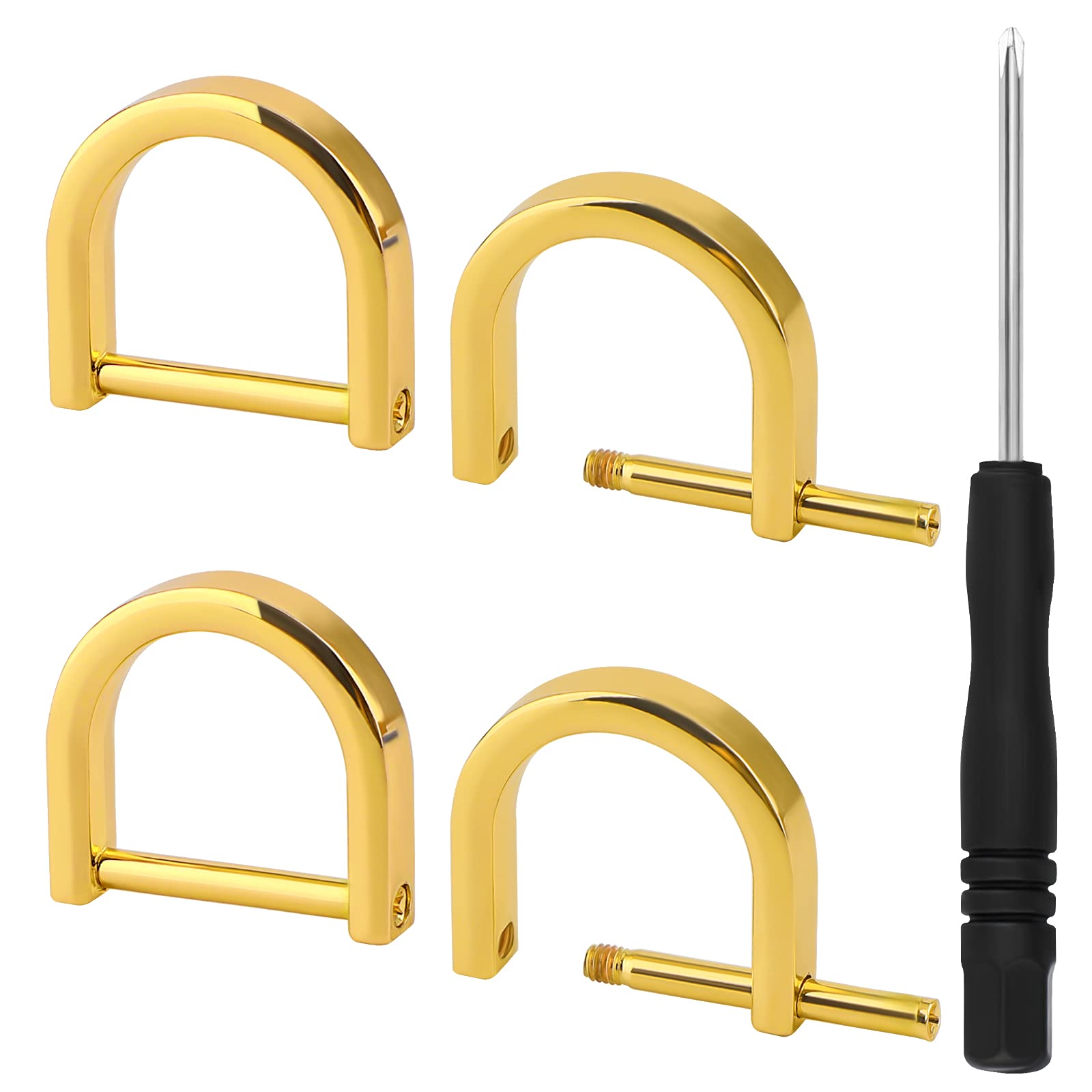 SAVITA 4pcs 1 Inch D Rings for Purses with Small Screwdriver - Gold Hardware for Handbags, Bags, Crossbody Straps & Keychains - DIY Craft Supplies for Leatherworking & Bag Making Projects