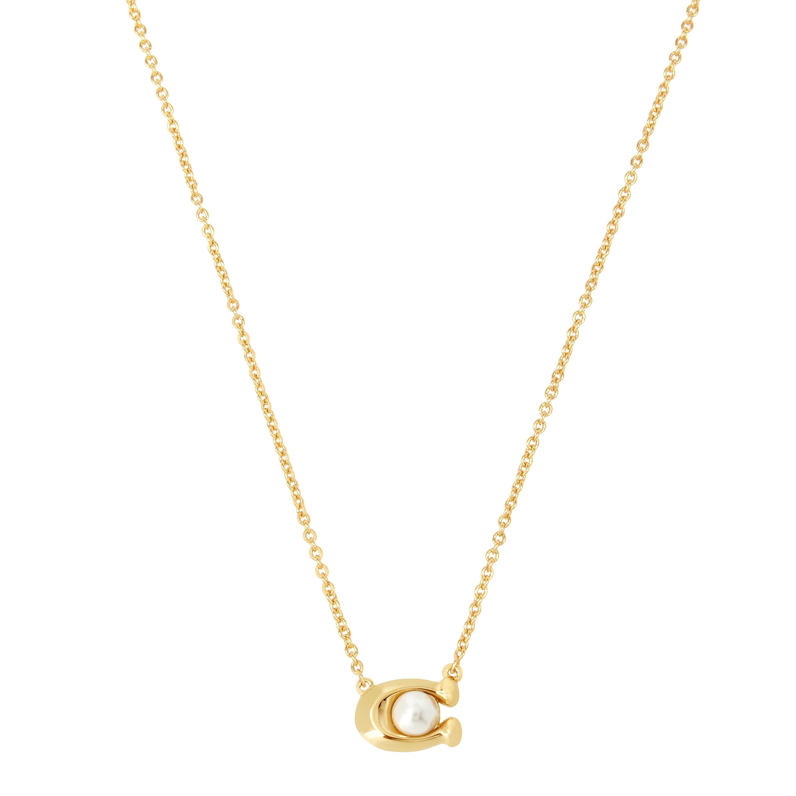 Coach Women's Pearl Signature Pendant Necklace - Elegant Gold-Tone Jewelry for Everyday Wear & Special Occasions | Perfect Gift for Her
