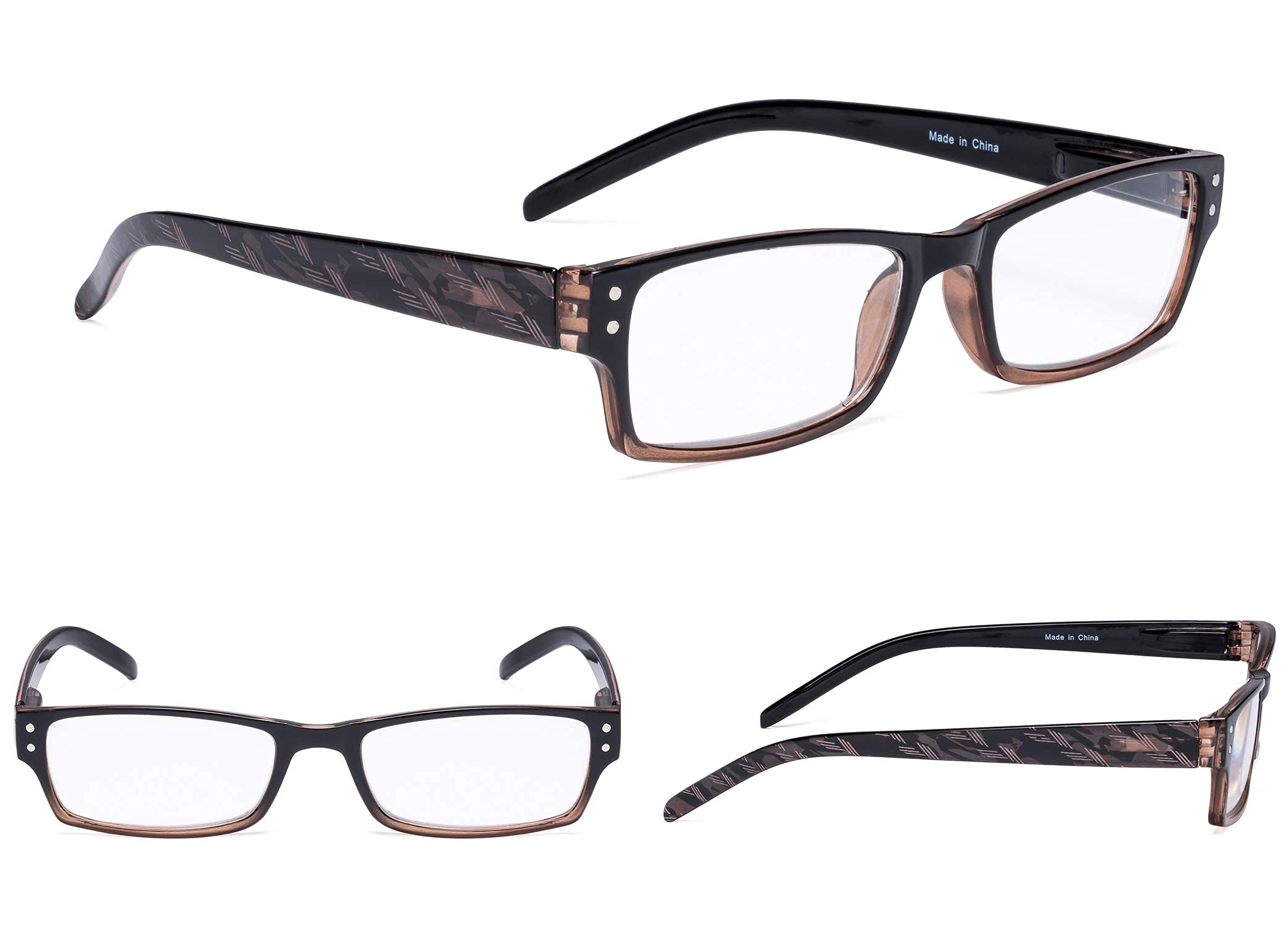 4-Pack Rectangular Reading Glasses with Spring Hinges - Blue Light Blocking & Anti-Glare for Computer, Reading & Office Use - Includes Sunshine Readers Case