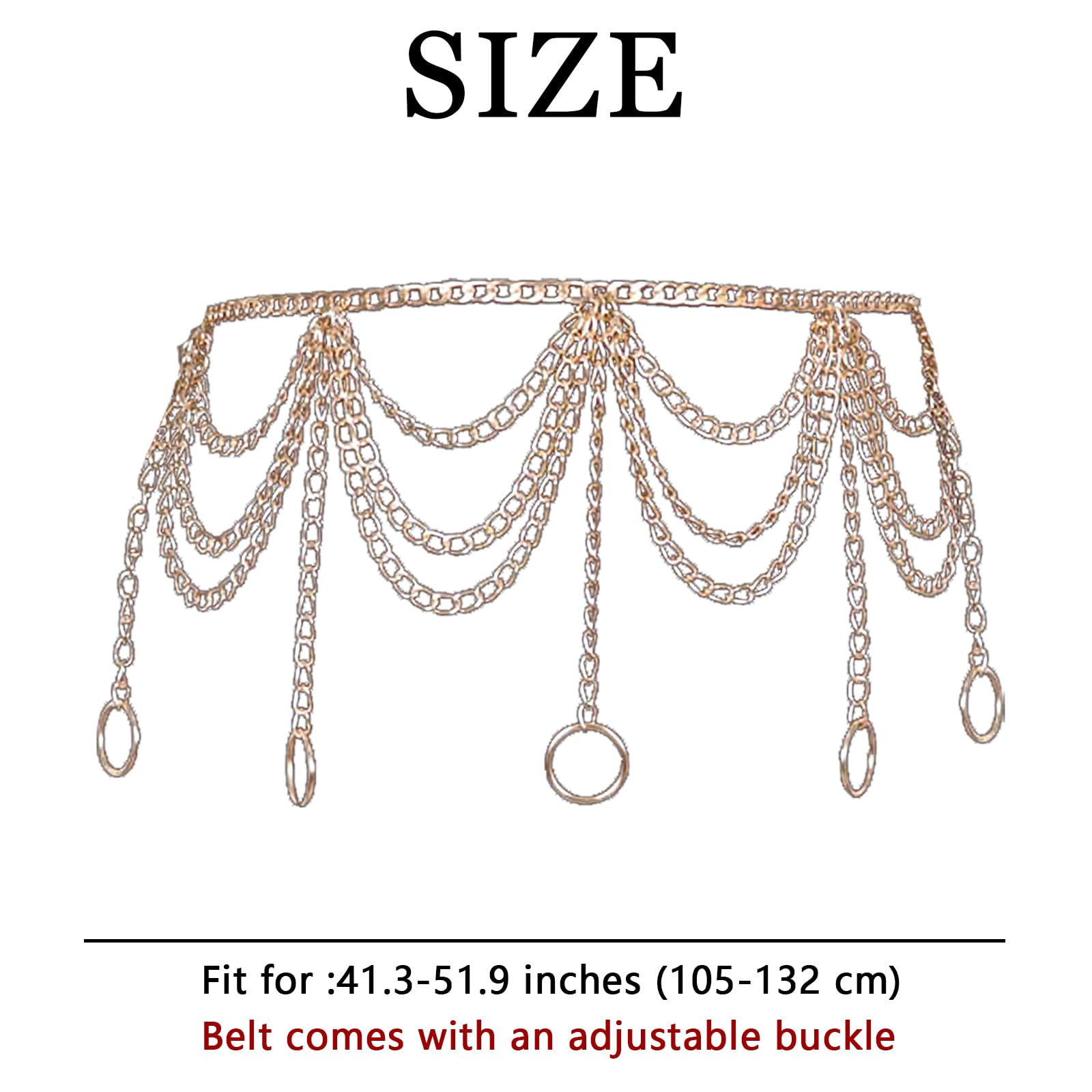 Adjustable Gold Metal Waist Chain Belt for Women & Girls - Plus Size Body Jewelry Link Belt for Parties, Weddings & Fashion Accessories