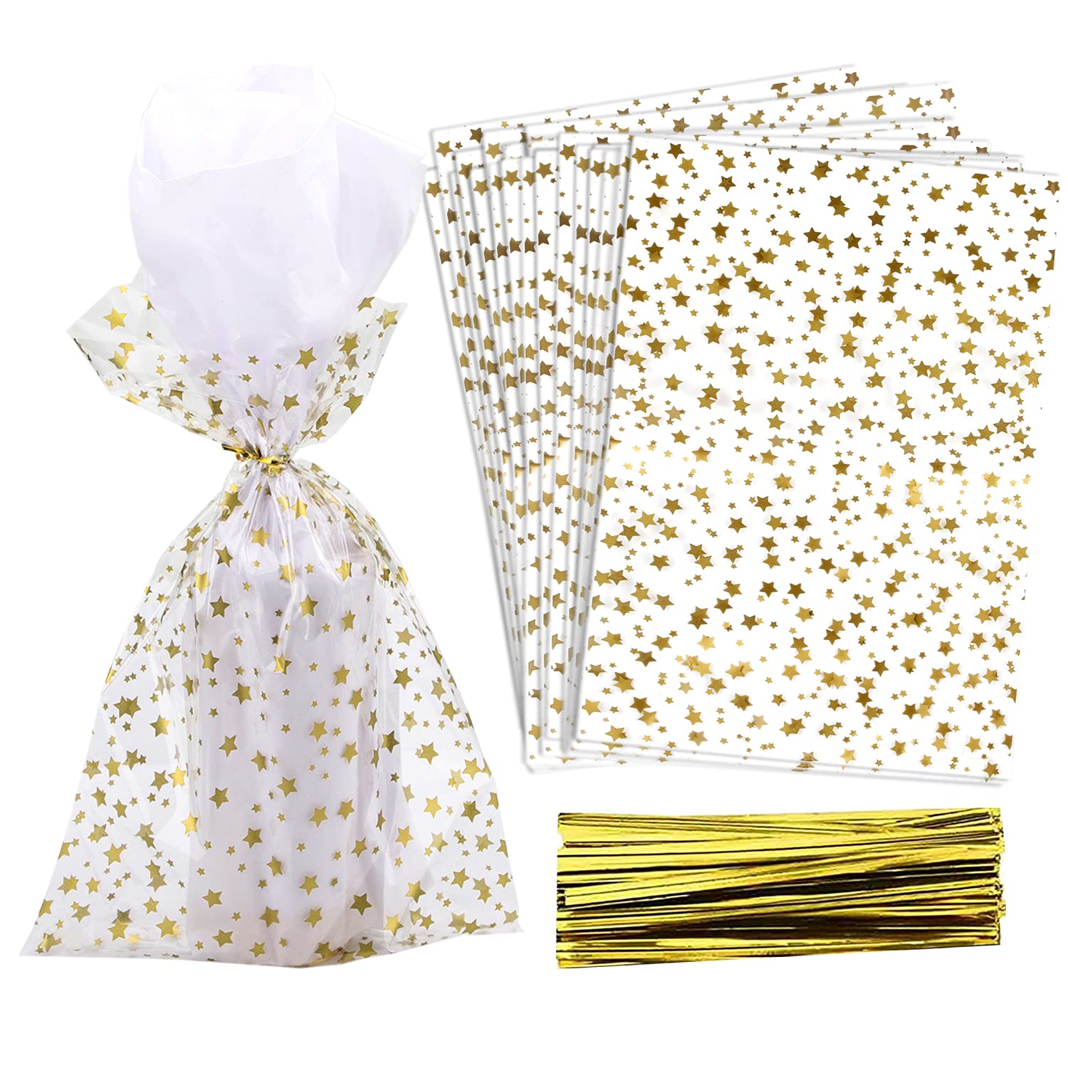 100 Pcs Gold Star Printed 4