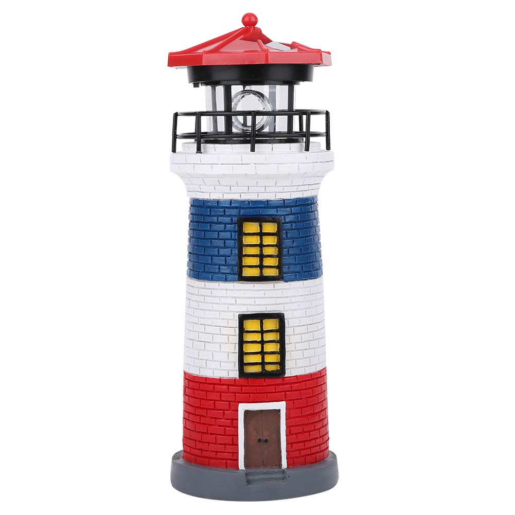 Omabeta LED Solar Powered Lighthouse Statue - Outdoor Rotating Garden Light for Yard, Lawn & Patio Decor - Waterproof Solar Lighthouse Lamp in Red, Blue & White - Perfect for Pathway, Landscape & Backyard Lighting