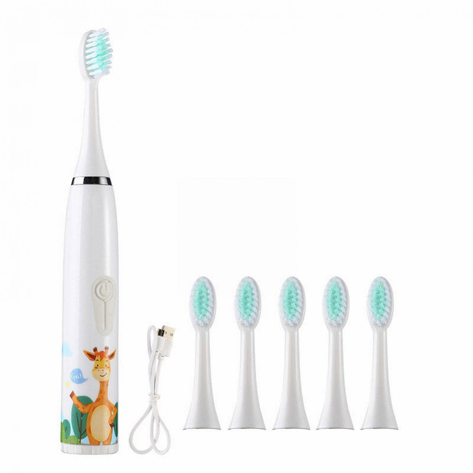 Mllkcao Kids Electric Toothbrush - USB Rechargeable, 4 Cleaning Modes with 6 Soft Bristle Heads, Cartoon Design for Children | Perfect for Home, Travel & Daily Oral Care