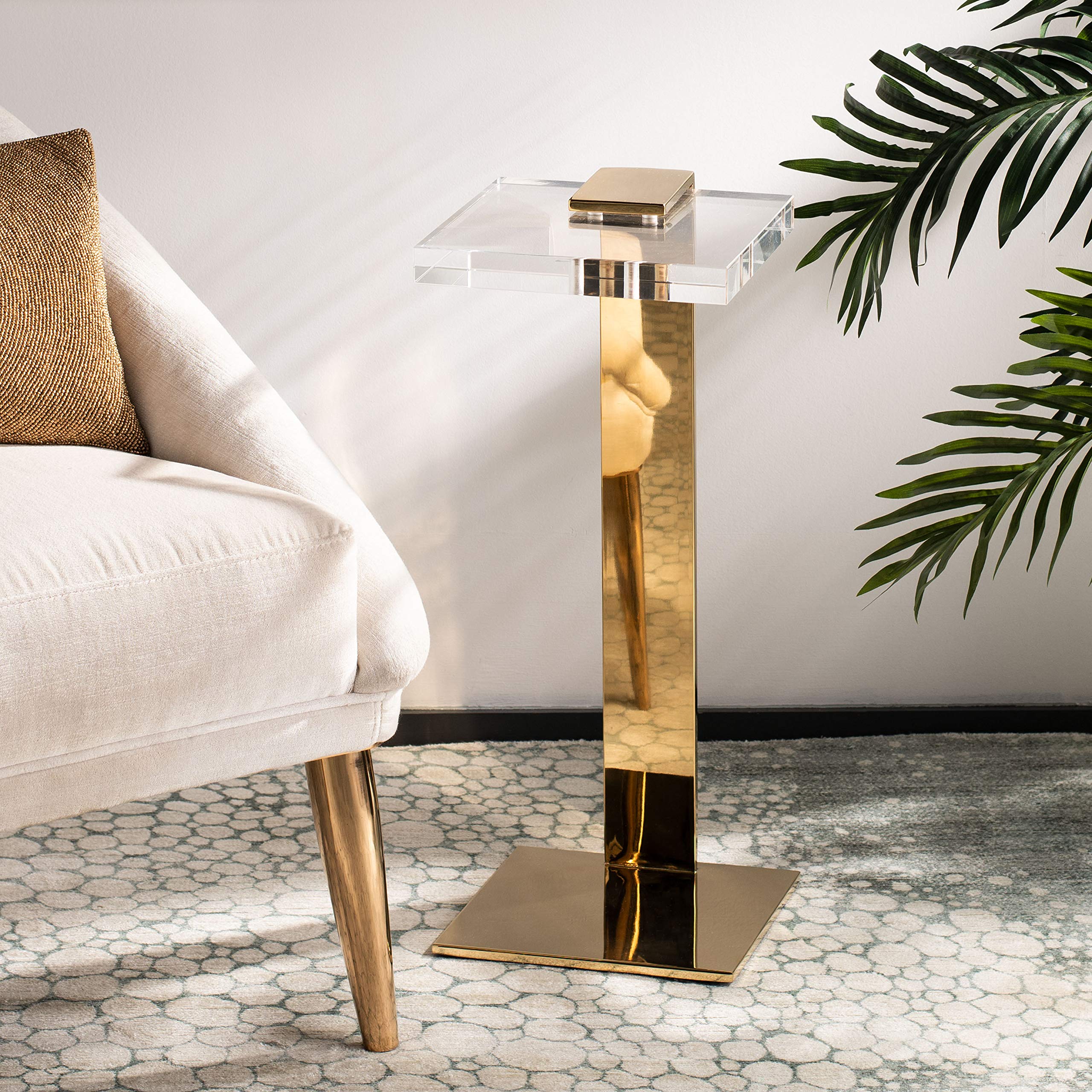 Safavieh Couture Glam Mars Clear and Brass Acrylic Drink Table - Modern Side Table for Living Room, Bedroom, or Patio - Perfect for Cocktails, Coffee, and Home Decor