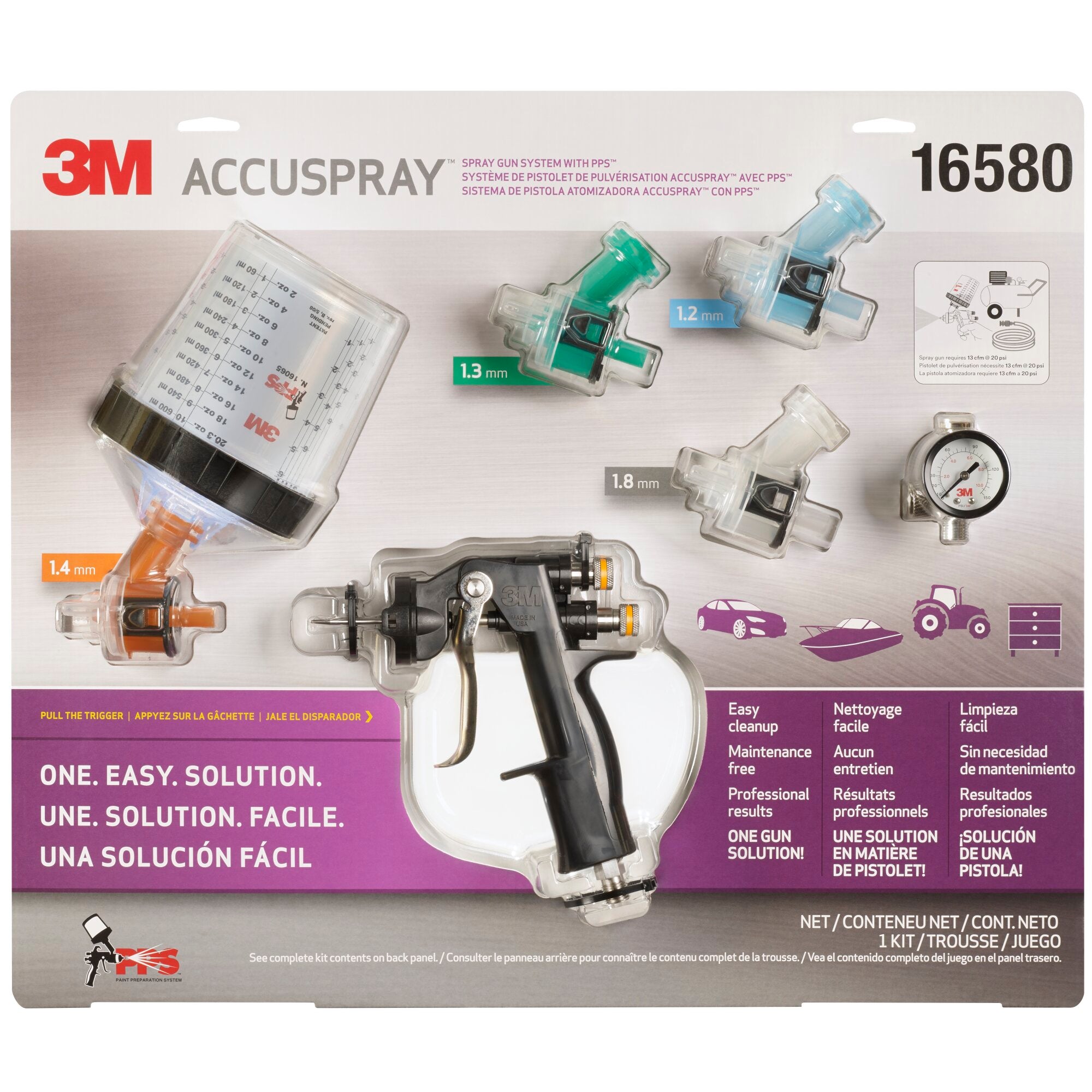 3M Accuspray ONE Spray Gun System with Standard PPS (16580) - 4 Pack - Professional Automotive & Industrial Paint Spraying Tool for Smooth Finishes