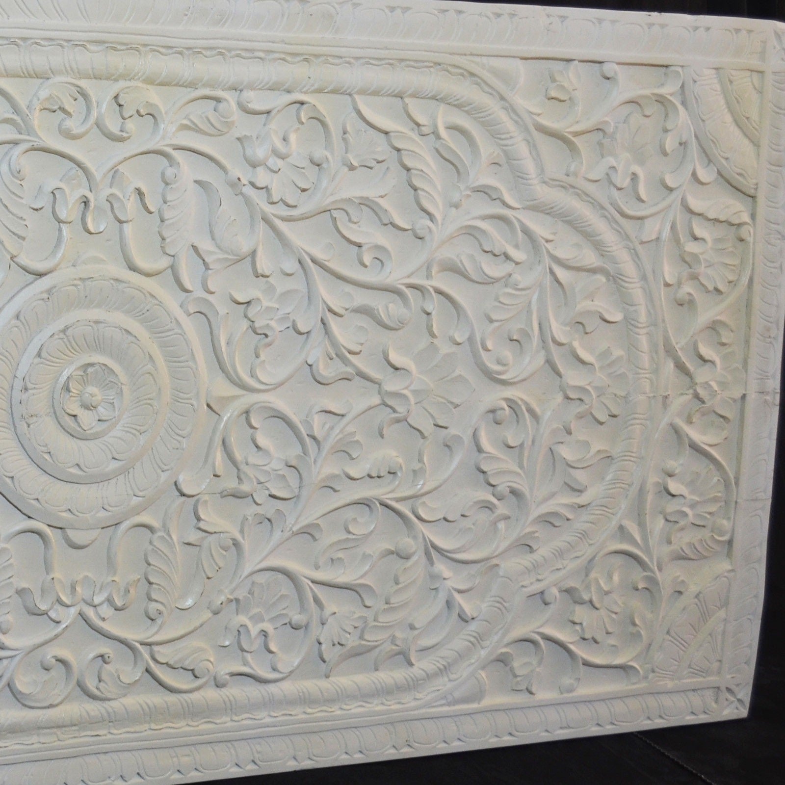 Handcrafted Dynasty Carved Panel Bed Headboard in White - Elegant Bedroom Decor for Master Bedroom & Guest Room