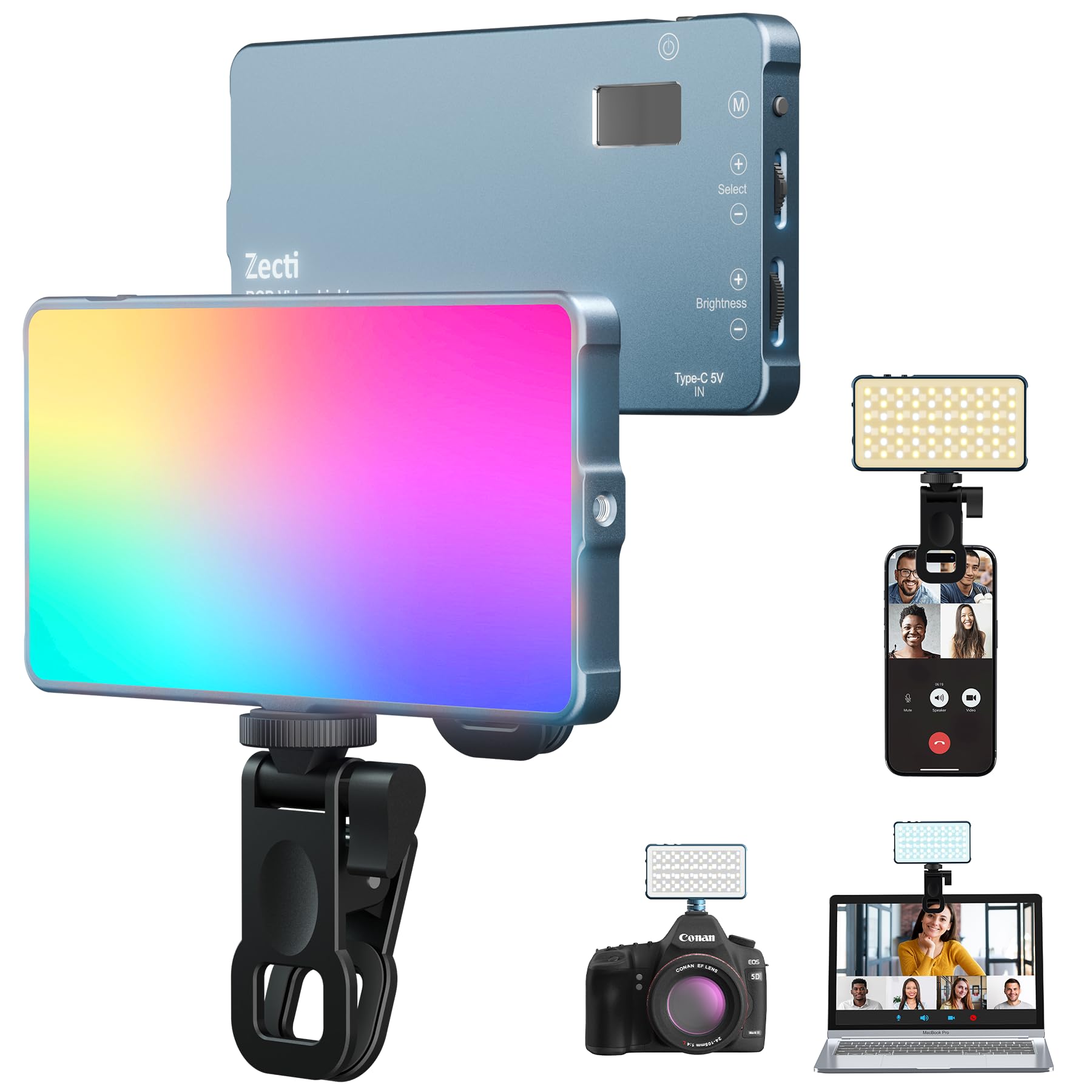 Rechargeable RGB Selfie Light with Hotshoe - for Laptops, Cameras & Live Streaming