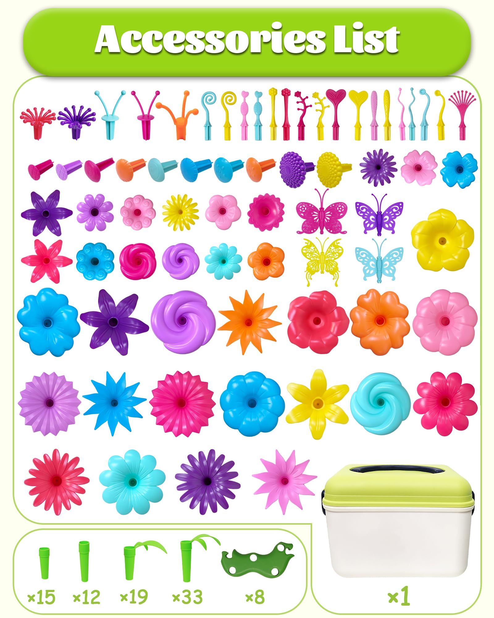 Gojmzo 150 PCS Flower Garden Building Toys for Toddlers - STEM Educational Toys for Girls & Boys Ages 2-5 - Perfect Birthday Gift for 2 3 4 5 Year Old Kids - Creative Play for Preschool Learning & Garden Themed Party Favors