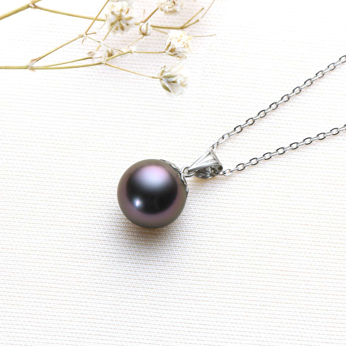 10-11mm Tahitian Black Pearl Pendant Necklace in 18K White Gold with 18