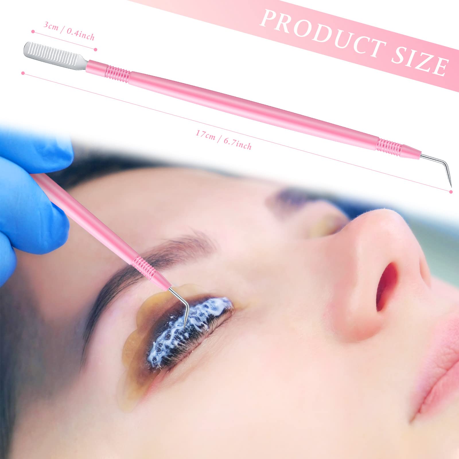 Chumia 2-Piece Stainless Steel Eyelash Lift Perm Kit - Lash Separator & Tint Tools for Professional Eyelash & Eyebrow Perming, Tinting & Curling - Perfect for Salon & Home Use (Pink)