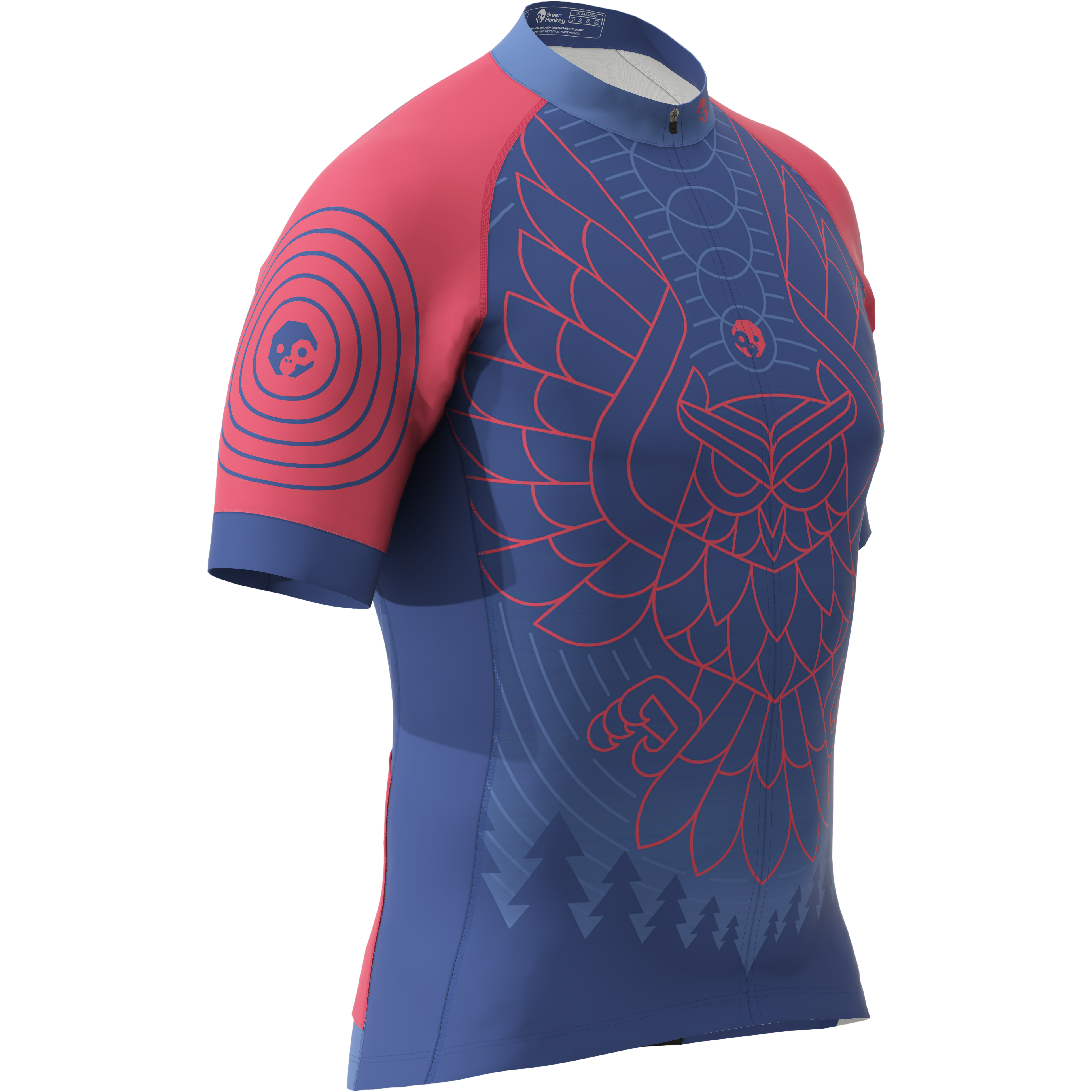 GREENMONKEY x VON GLITSCHKA Flying Owl Graphic T-Shirt - Red & Blue Color Block Design | Trendy Streetwear for Men & Women | Perfect for Casual Wear, Concerts, and Urban Fashion