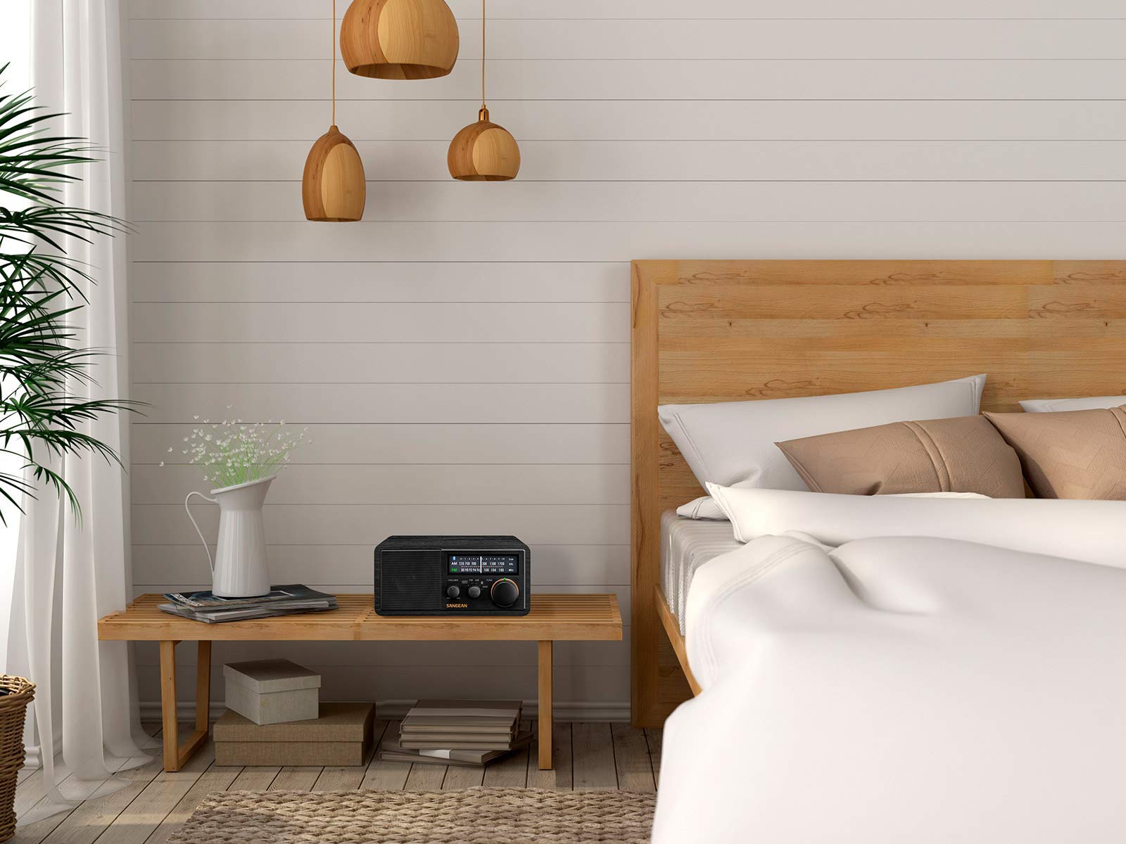 SANGEAN SG-118 AM/FM/Bluetooth Wooden Cabinet Radio with USB Phone Charging - Vintage Style Wireless Speaker for Home, Office & Outdoor Use (Renewed)