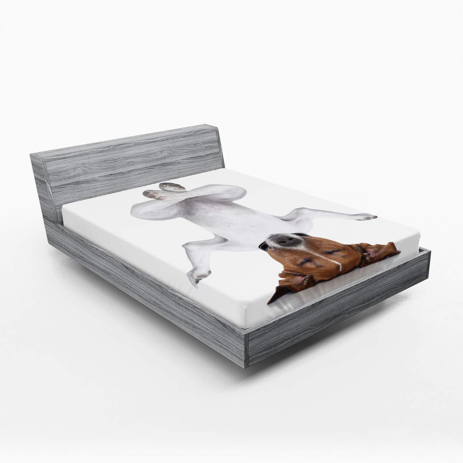 Ambesonne Yoga Fitted Sheet - Full Size Dog Print for Meditation & Relaxation - Home & Studio Use