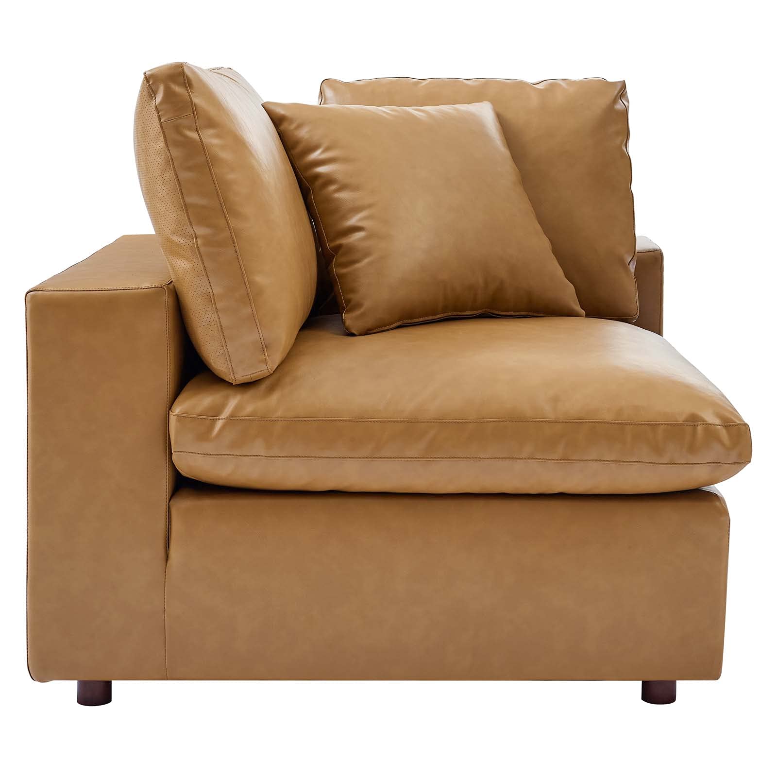 Modway Commix Modular Sofa - Armless Corner Sectional Couch in Tan Vegan Leather for Living Room, Lounge & Small Spaces
