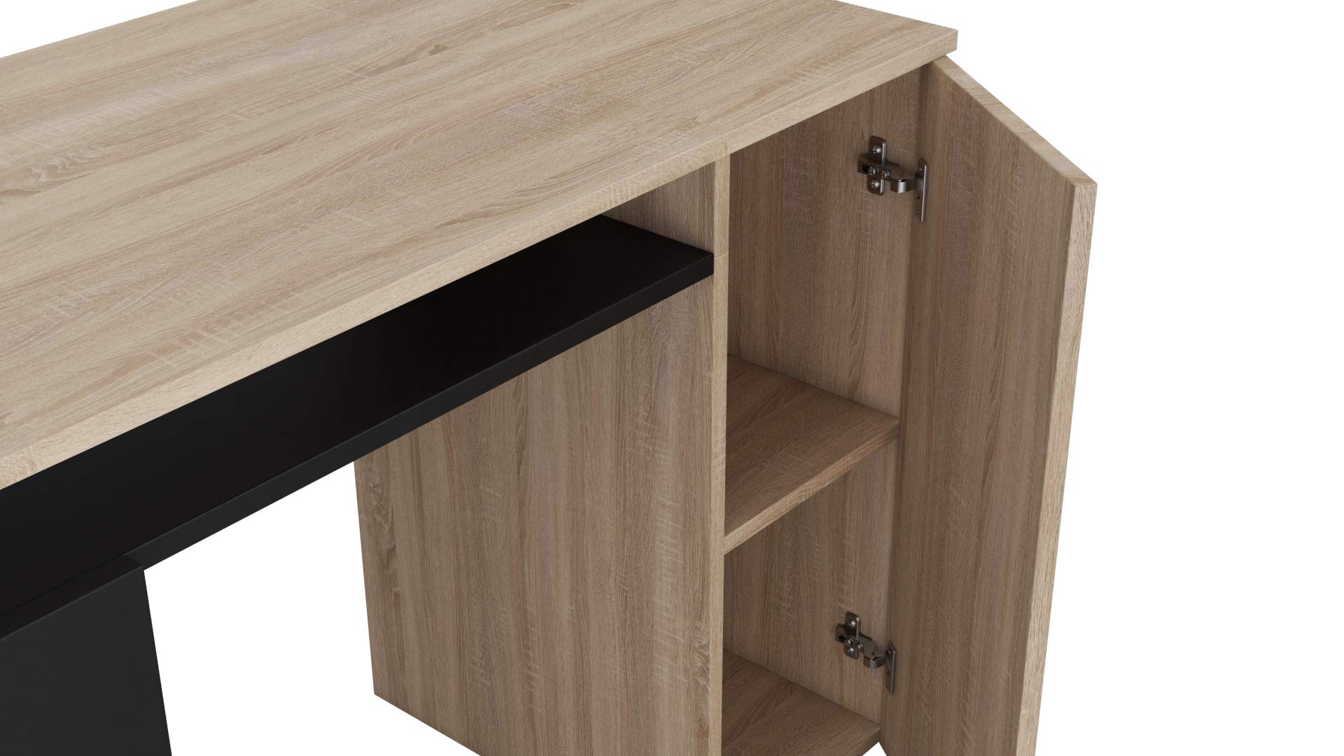 Modern Black Computer Corner Desk for Home Office - Ergonomic Writing Workstation for Small Spaces, Gaming & Study