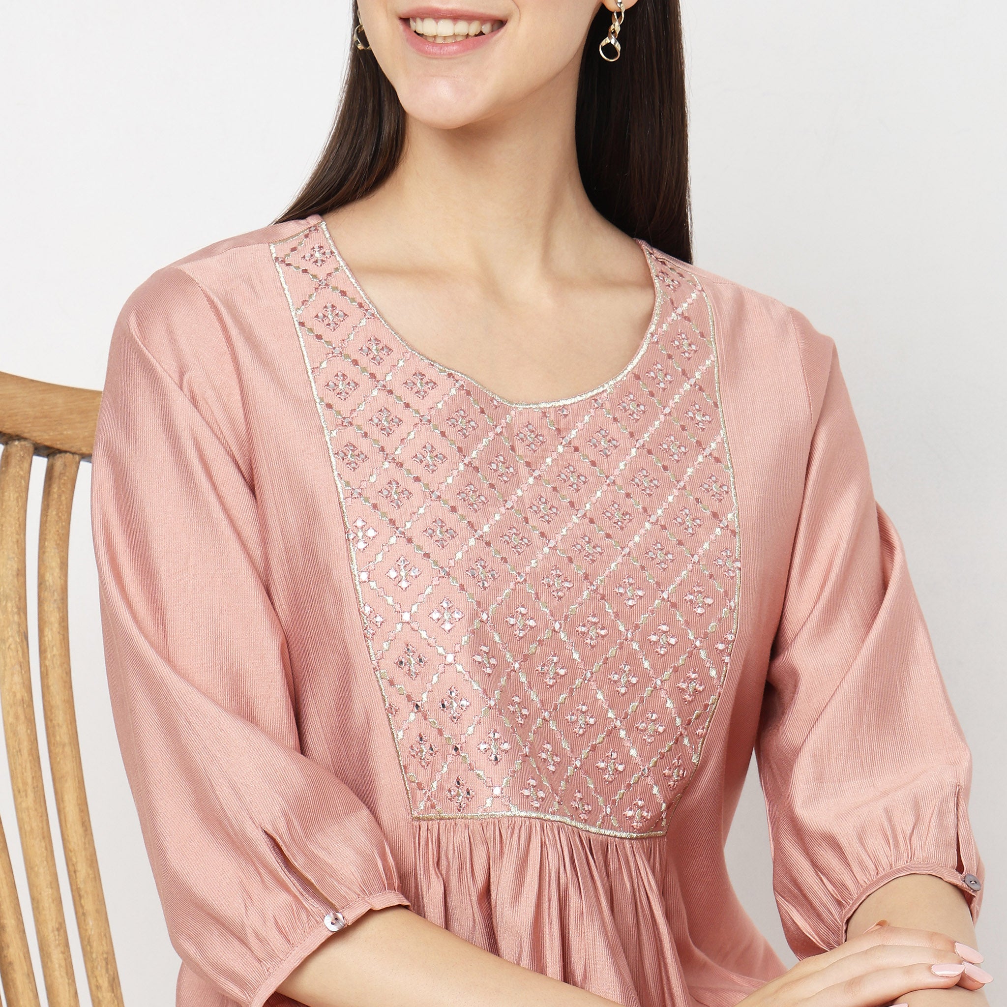 Flare Fit Embellished Kurta for Women - Stylish Indian Ethnic Tunic Top for Festivals, Parties & Casual Wear | Handcrafted Mirror Work & Embroidery Design