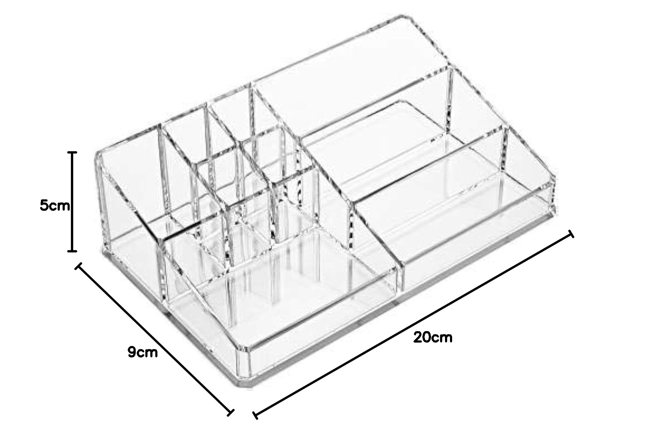 Magnusdeal Clear Acrylic 9-Section Cosmetic & Jewelry Organizer Box - Perfect for Makeup Vanity, Bathroom Counter, and Travel Storage (Transparent)